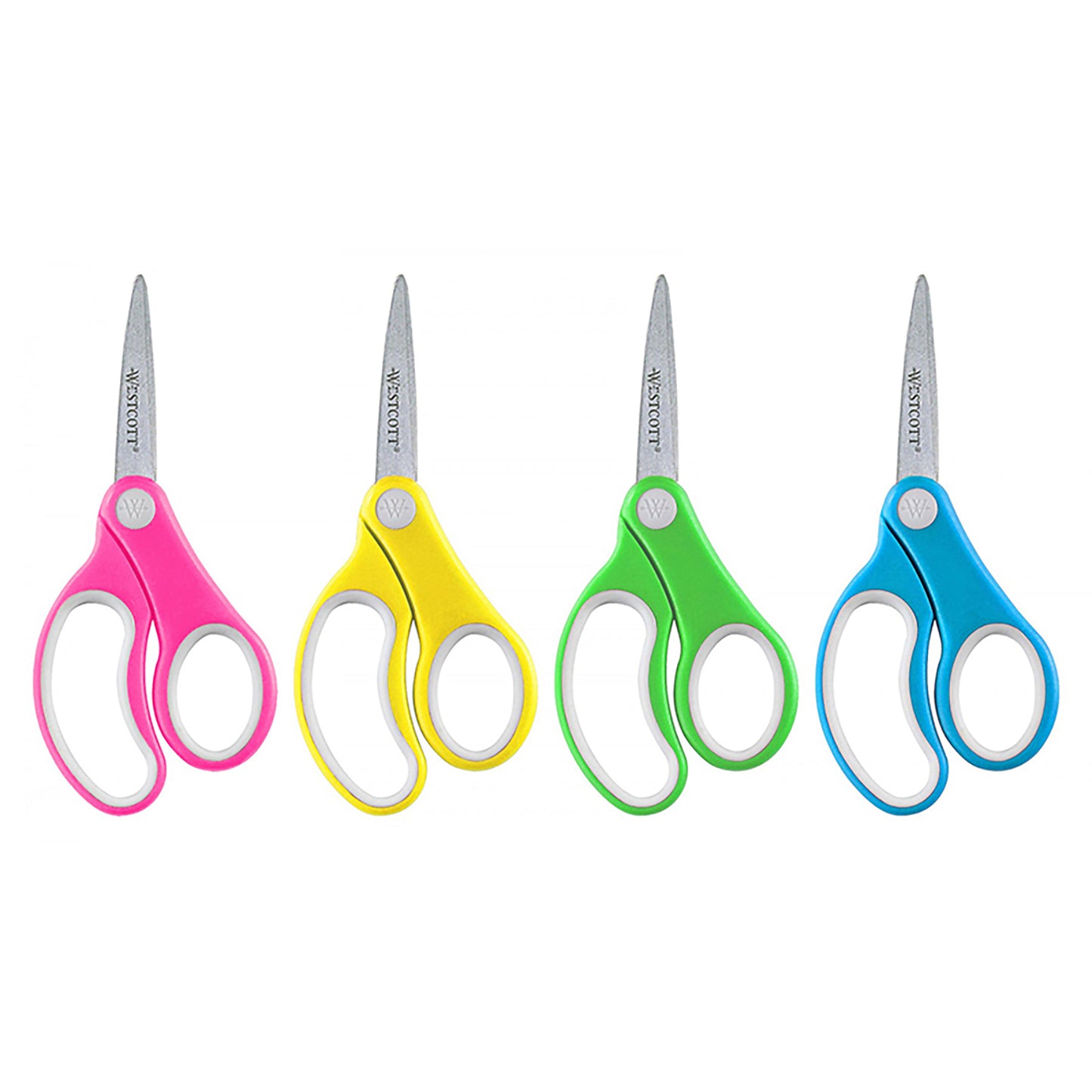 Soft Handle 5" Kids Scissors Classpack with Storage Rack, Pointed, Pack of 12