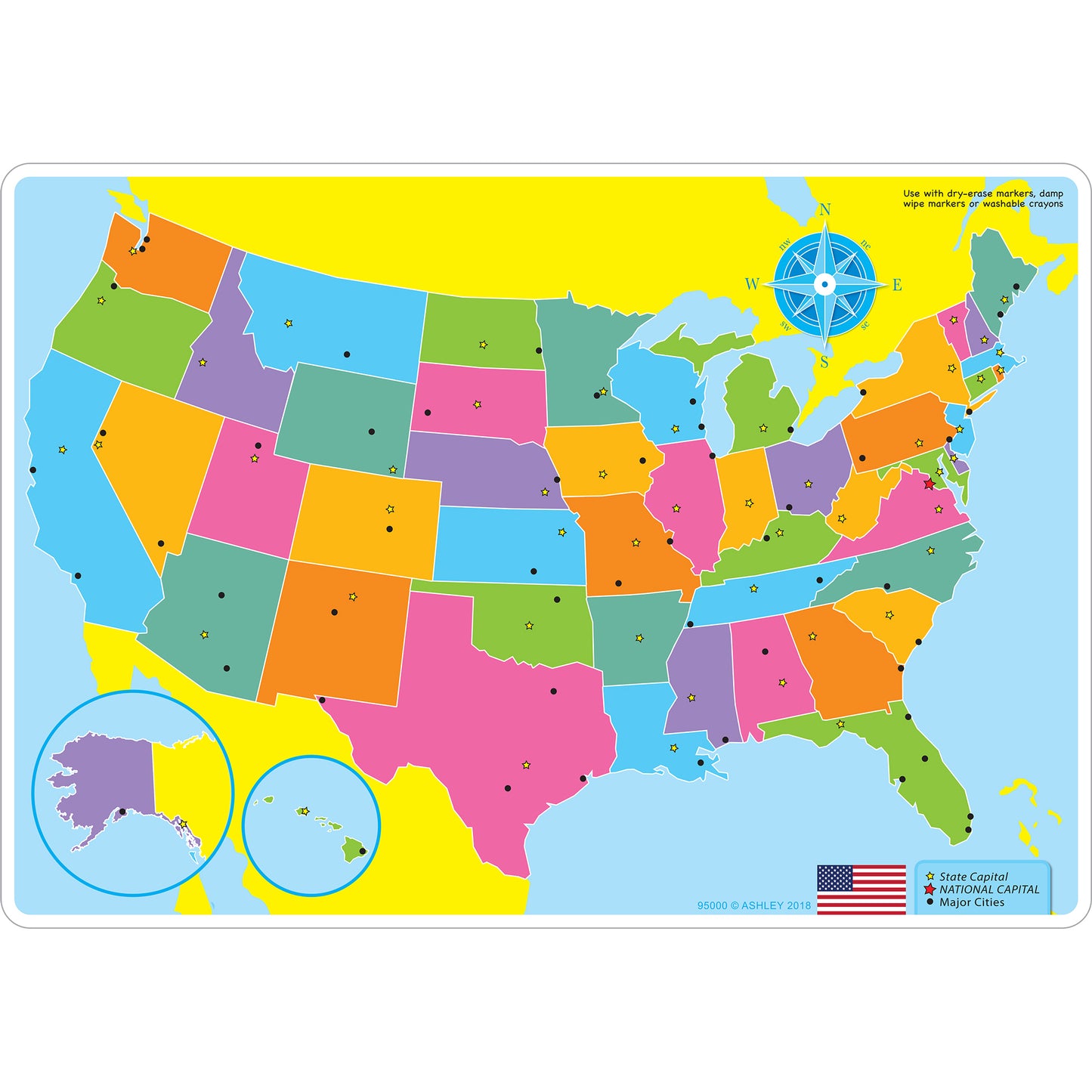 Smart Poly™ Learning Mats, 12" x 17", Double-Sided, U.S. Basic Map, Pack of 10