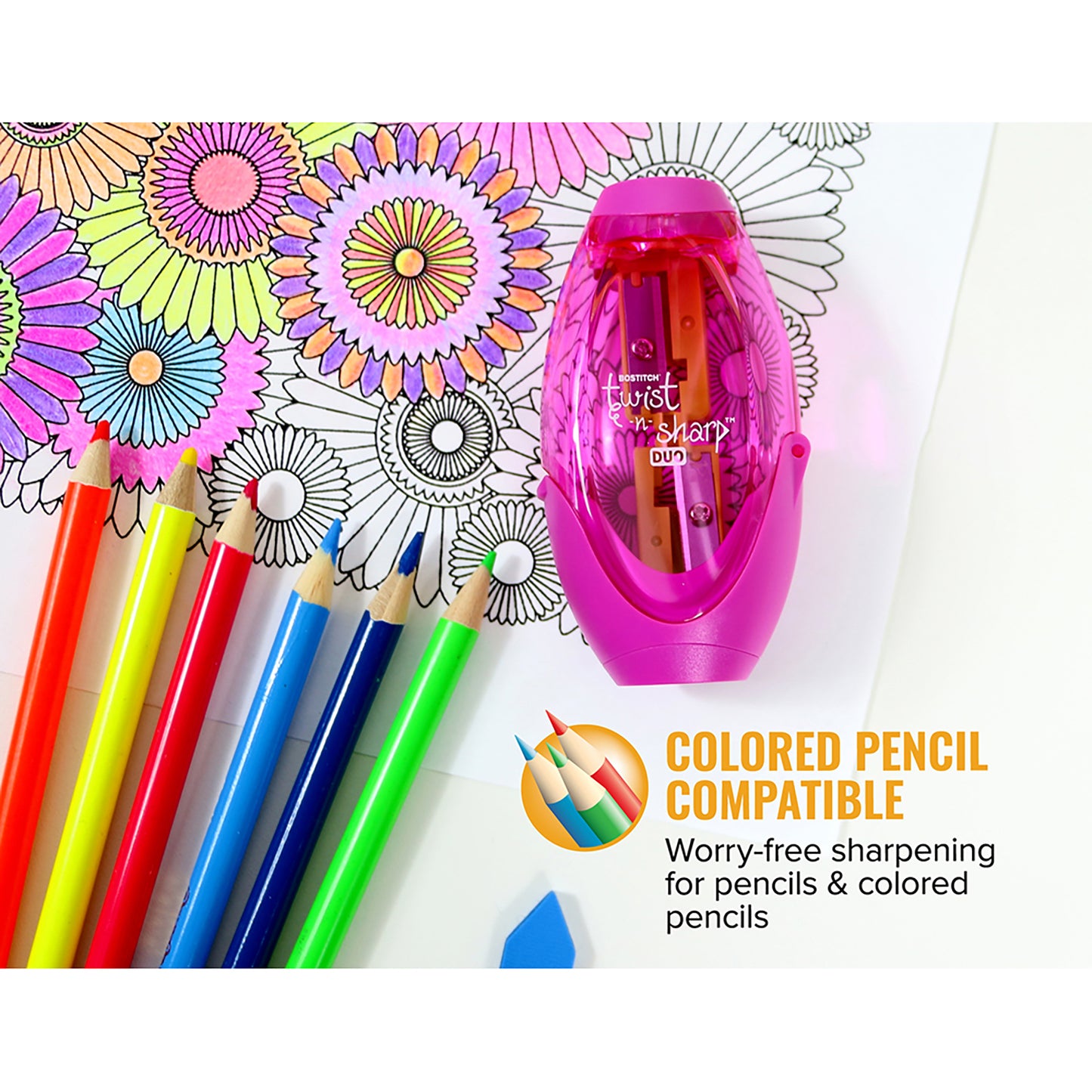 Twist-n-Sharp™ Duo Pencil Sharpener, Assorted Colors, Pack of 6
