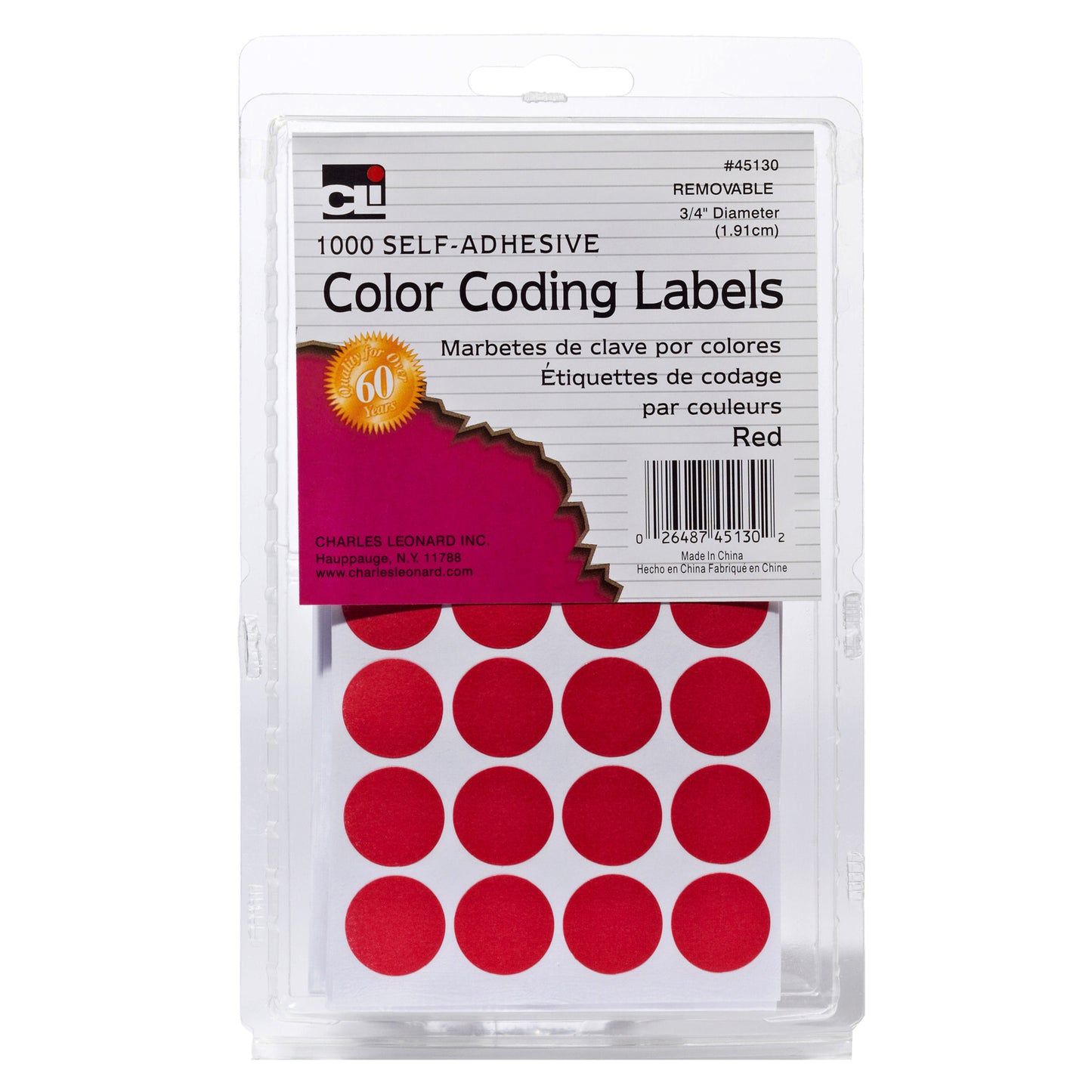 Color Coding Labels, 3/4", Red, 1000 Per Pack, 12 Packs