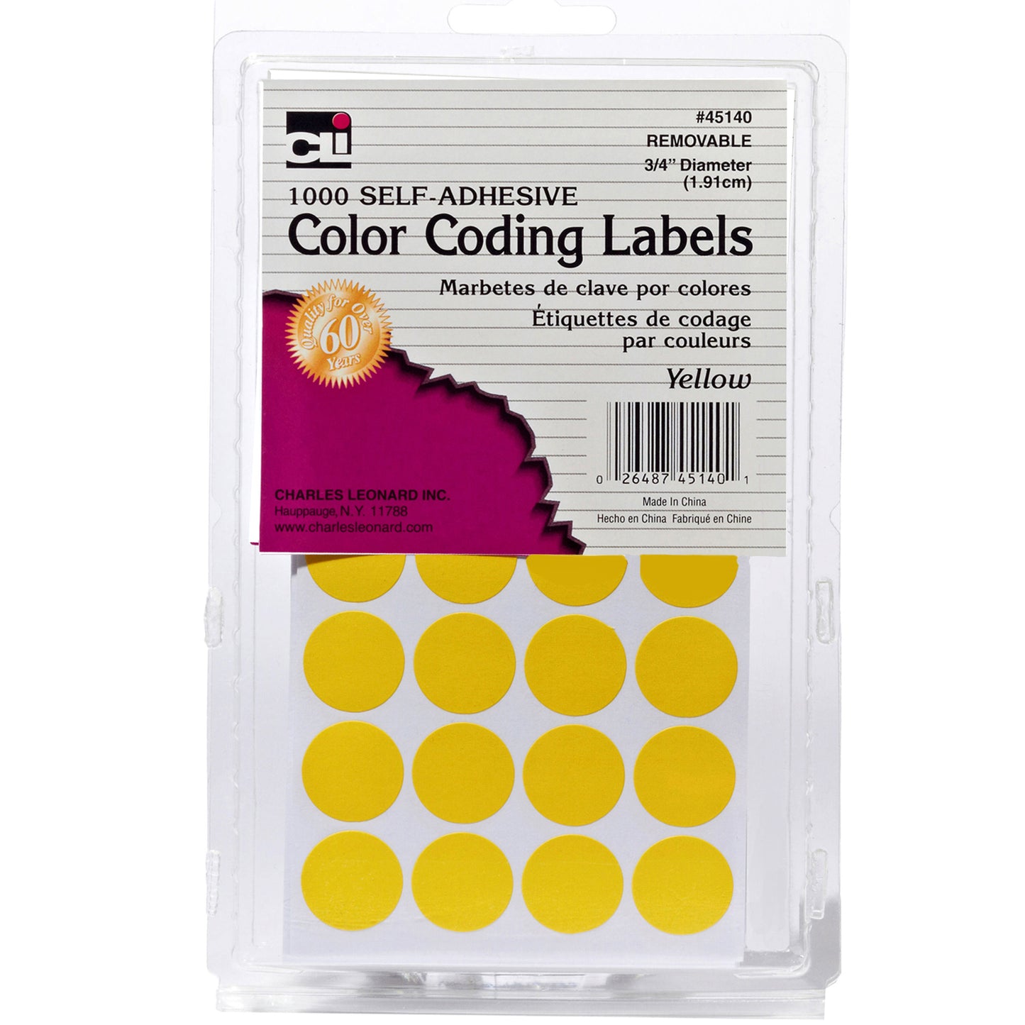 Color Coding Labels, 3/4", Yellow, 1000 Per Pack, 12 Packs