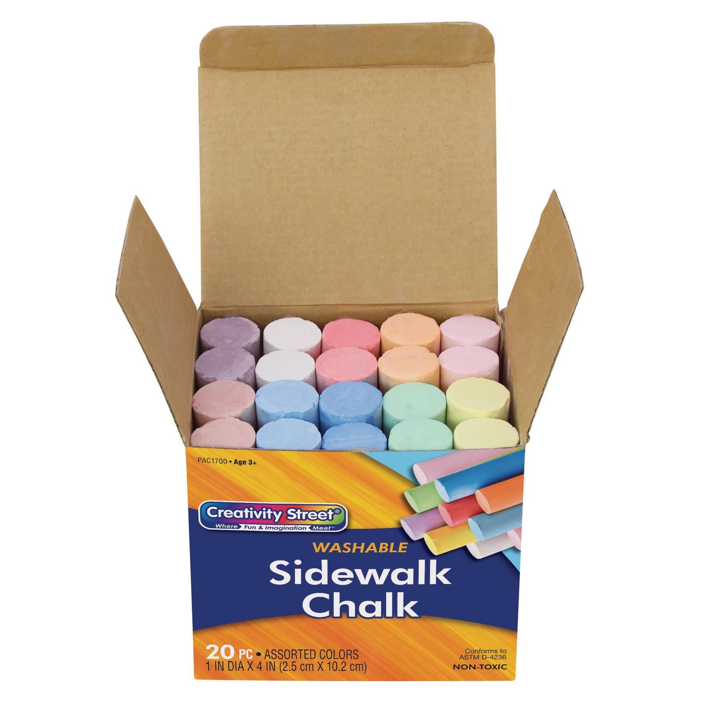 Sidewalk Chalk, Assorted Colors, 4", 20 Pieces Per Pack, 6 Packs