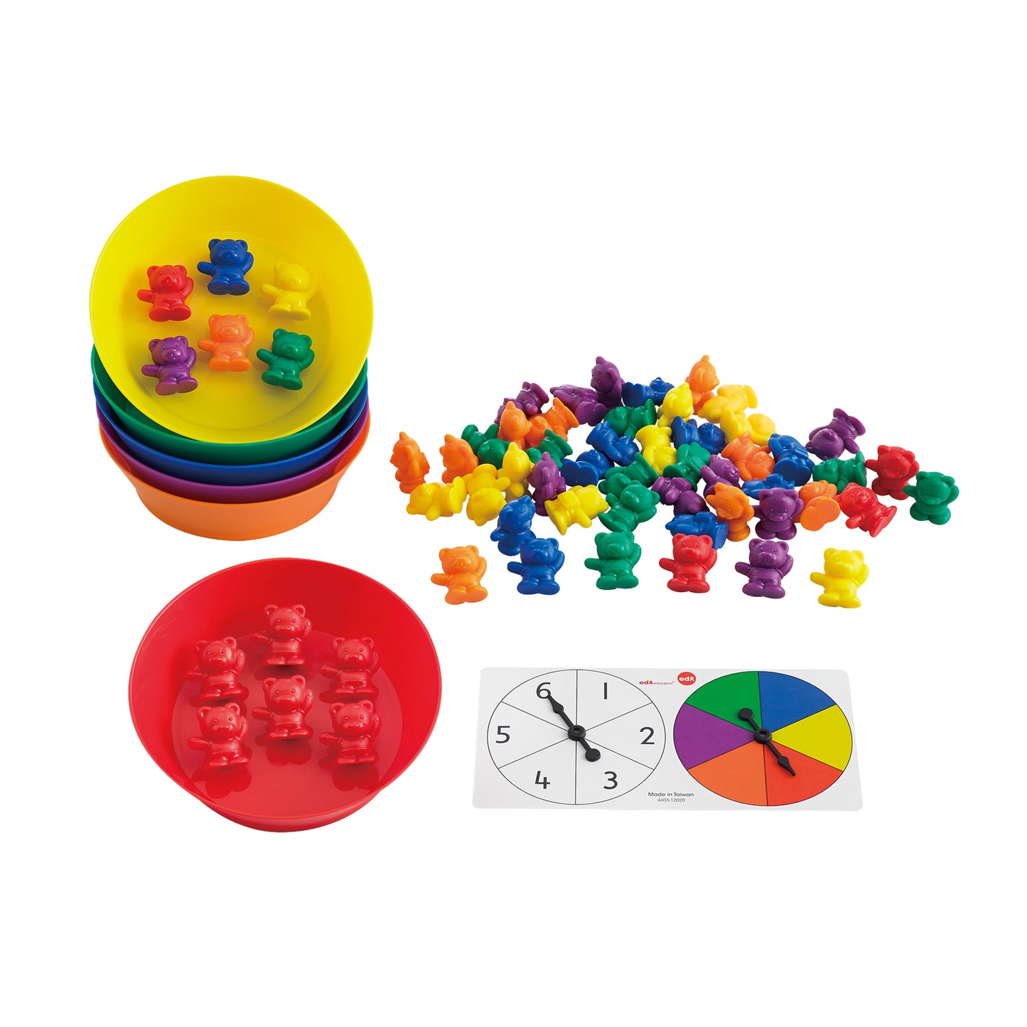 Counting Bears with Matching Bowls - 68pc Set - 60 Bear Counters, 6 Bowls & 2 Game Spinners