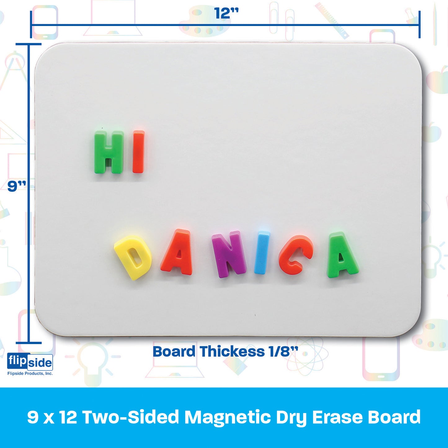 Magnetic Dry Erase Board, Two-Sided Blank/Blank, 9" x 12", Pack of 3