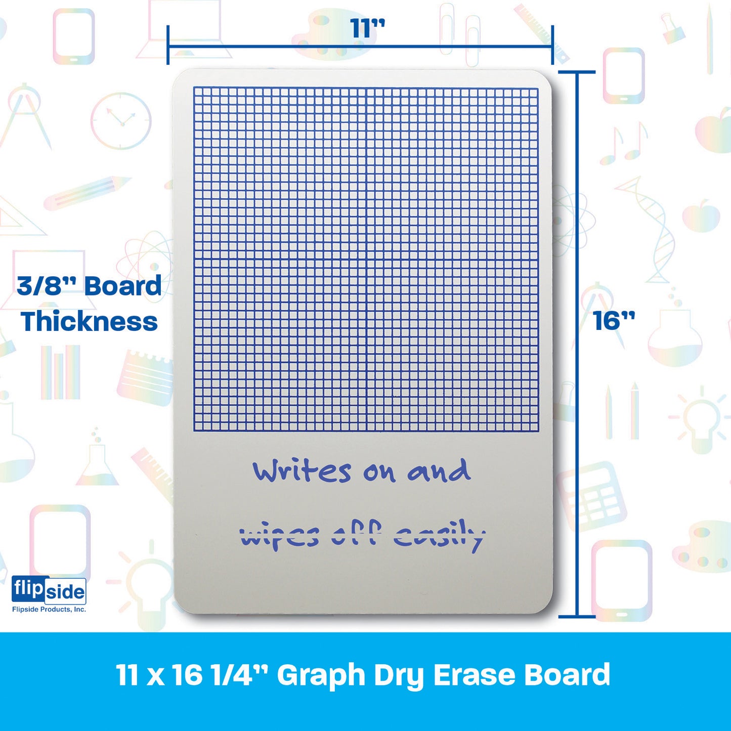 1/4" Graph Dry Erase Board, 11" x 16", Pack of 12