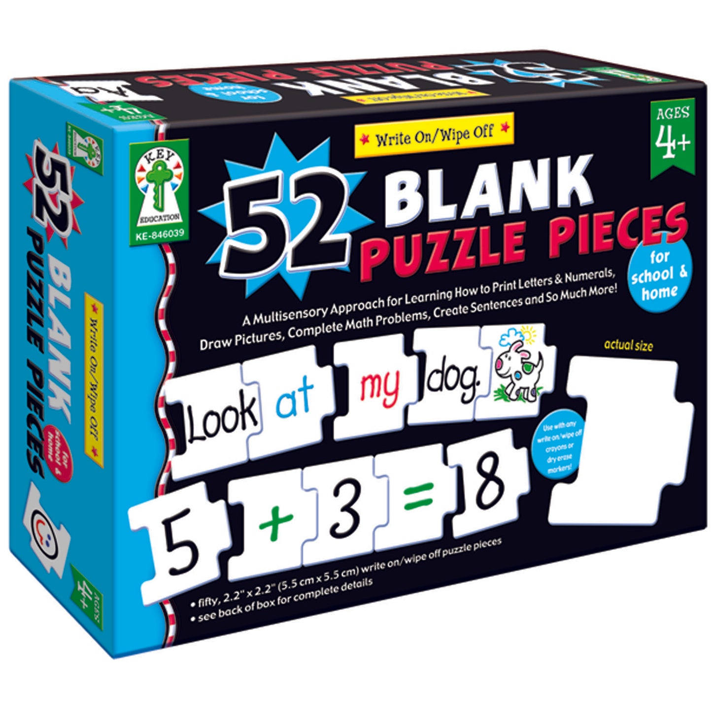 Write-On/Wipe-Off: 52 Blank Puzzle Pieces Manipulatives, Early Childhood, Grade PK-2
