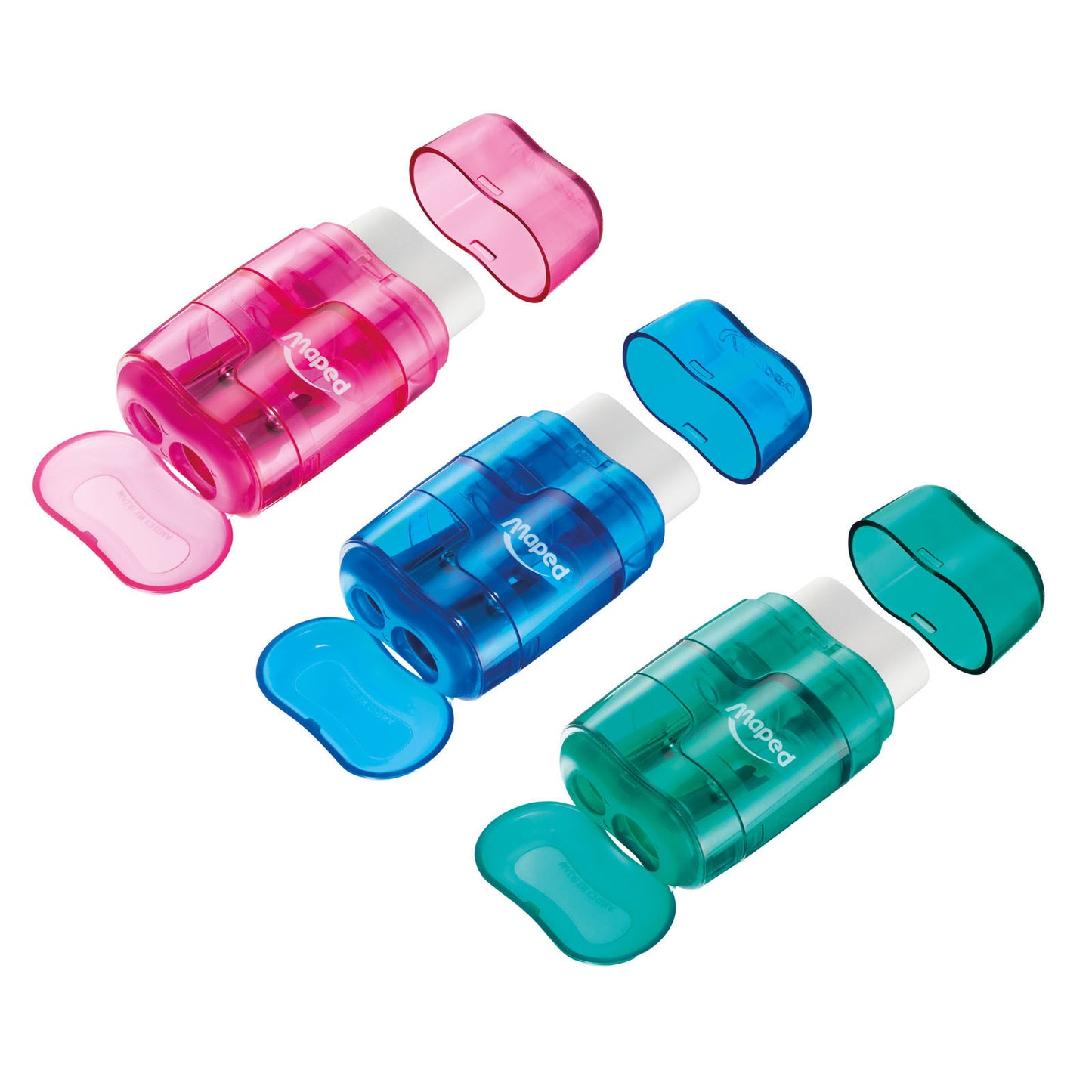 Connect DUO 2 Hole Sharpener / Eraser Combo, Assorted Colors, Pack of 12