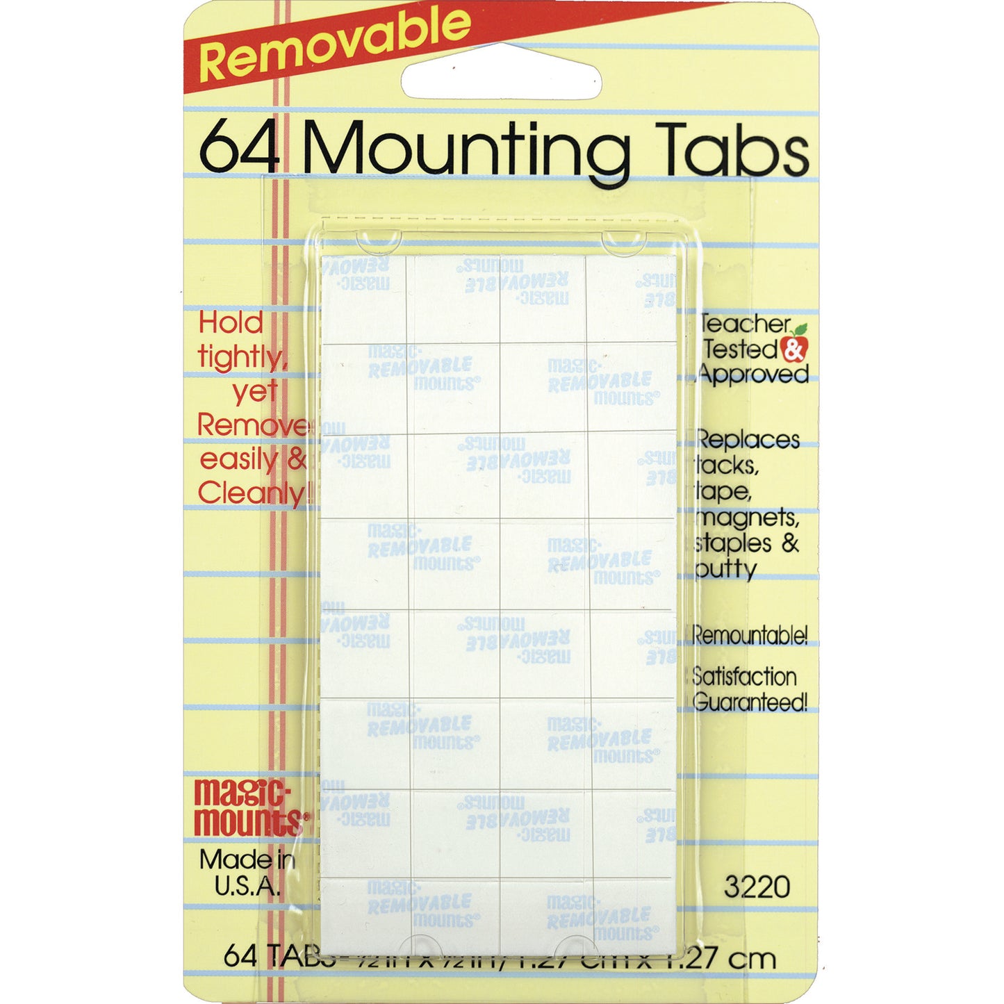Removable Mounting Tabs, 1/2" x 1/2", 64 Per Pack, 12 Packs