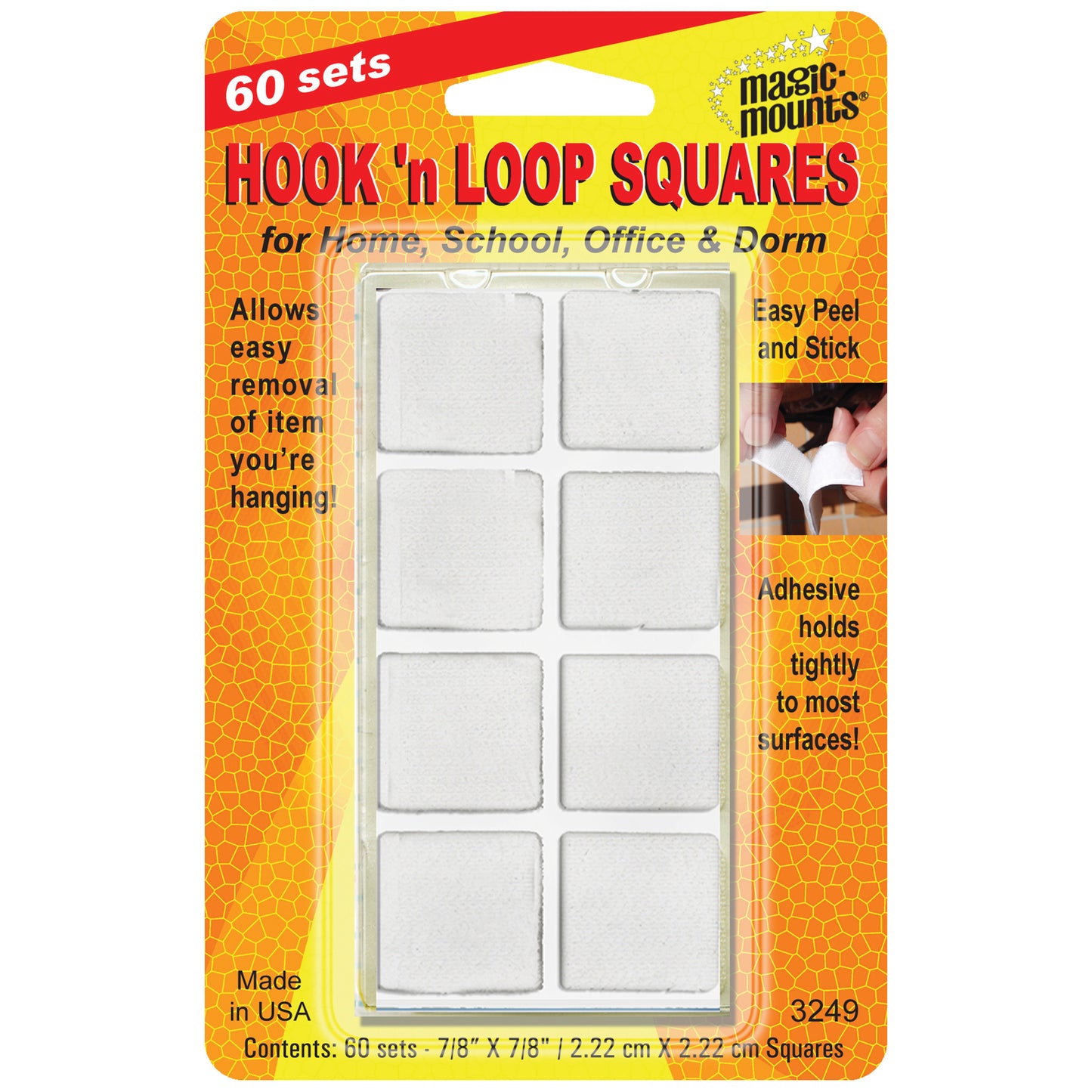 Hook 'n Loop, 7/8" Squares, 60 Sets Per Pack, 3 Packs