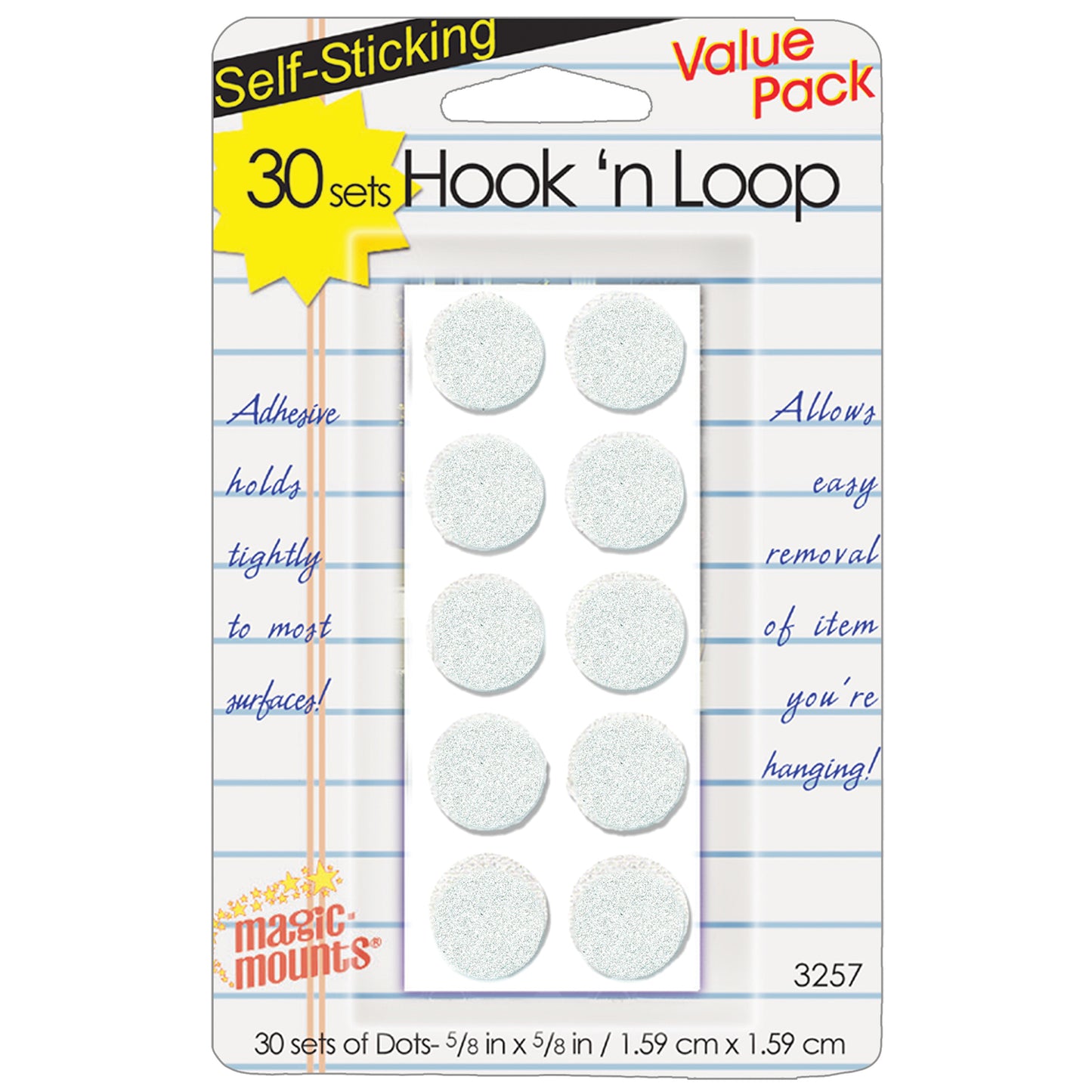 Hook N Loop Dots, 5/8", White, 30 Per Pack, 6 Packs