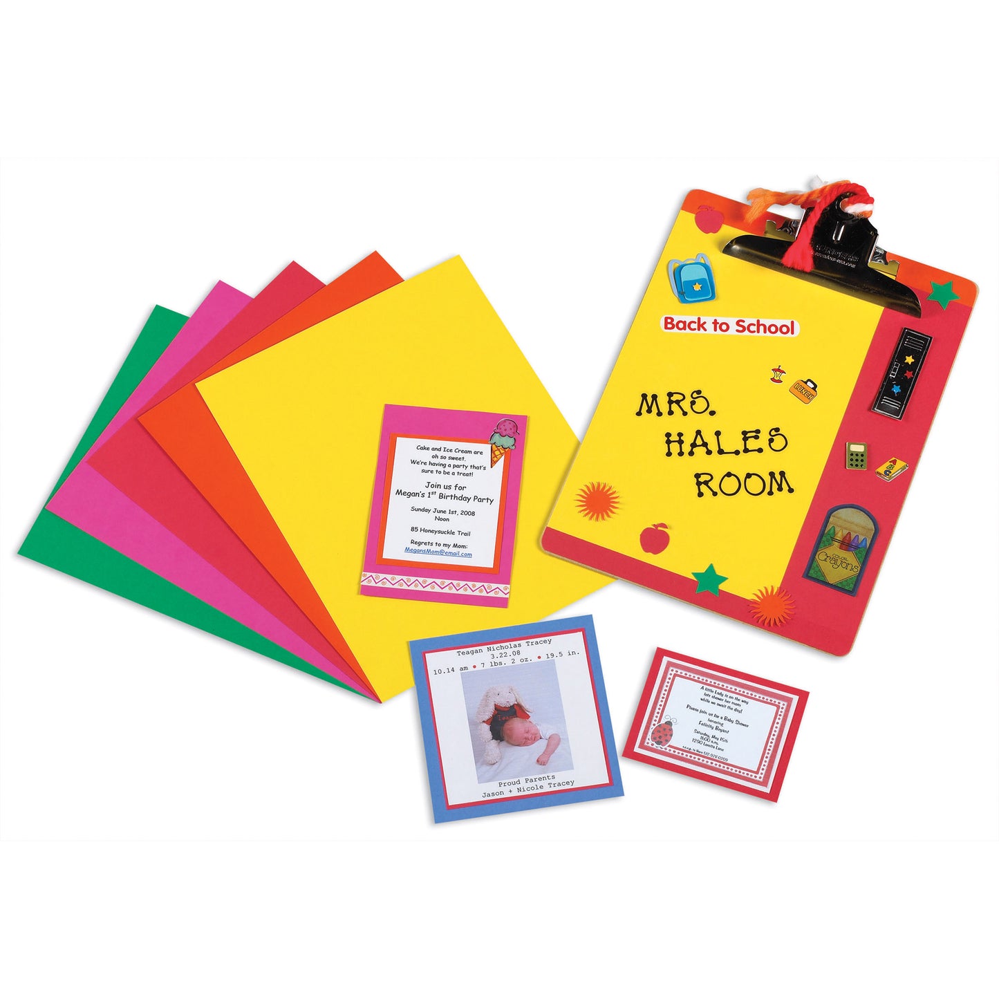 Bright Card Stock, 5 Assorted Colors, 8-1/2" x 11", 100 Sheets
