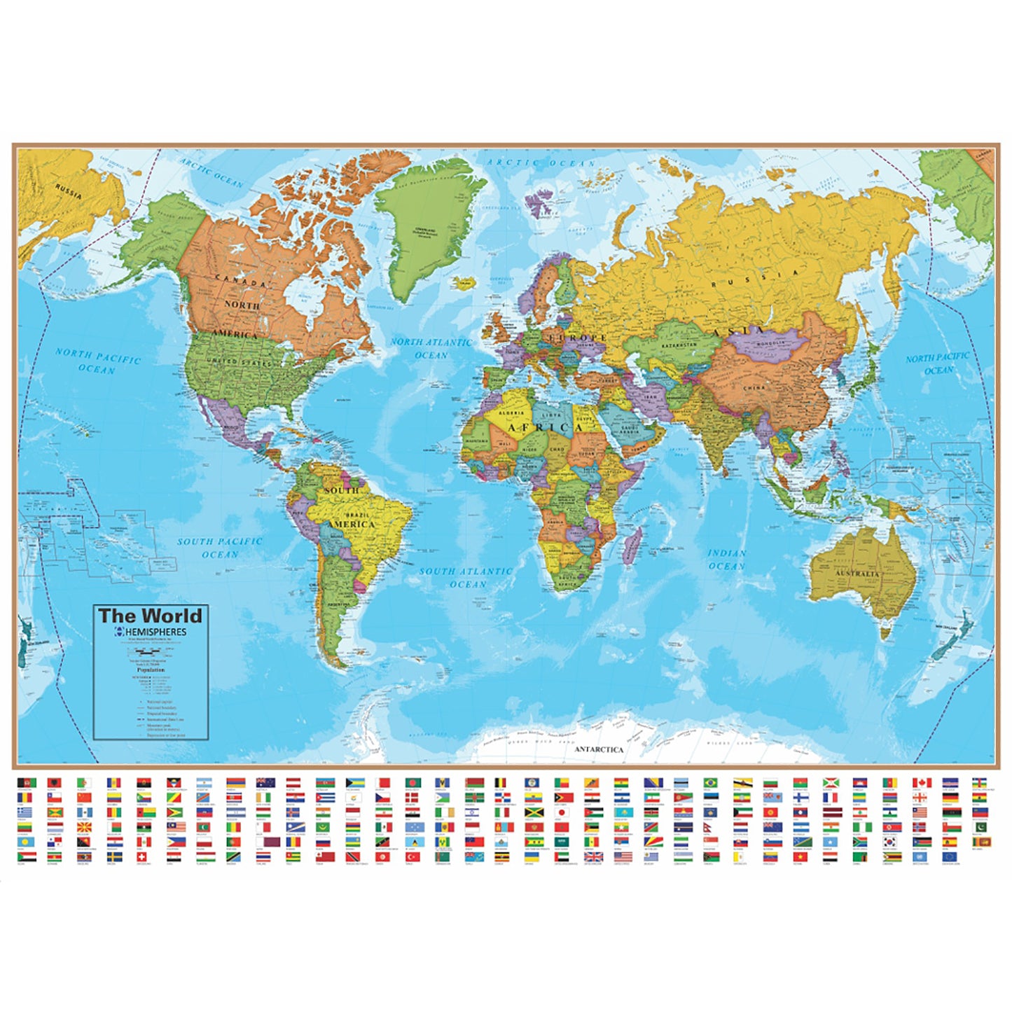 Blue Ocean Series World Laminated Wall Map, 38" x 51"