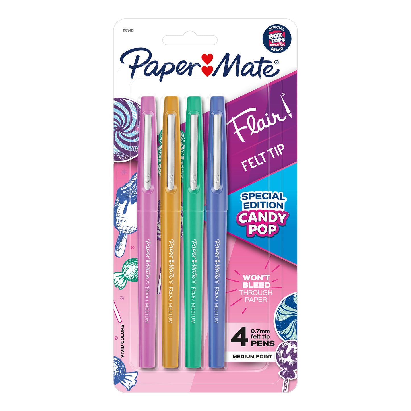 Flair Felt Tip Pens, Medium Point, Candy Pop Pack, 4 Per Pack, 3 Packs