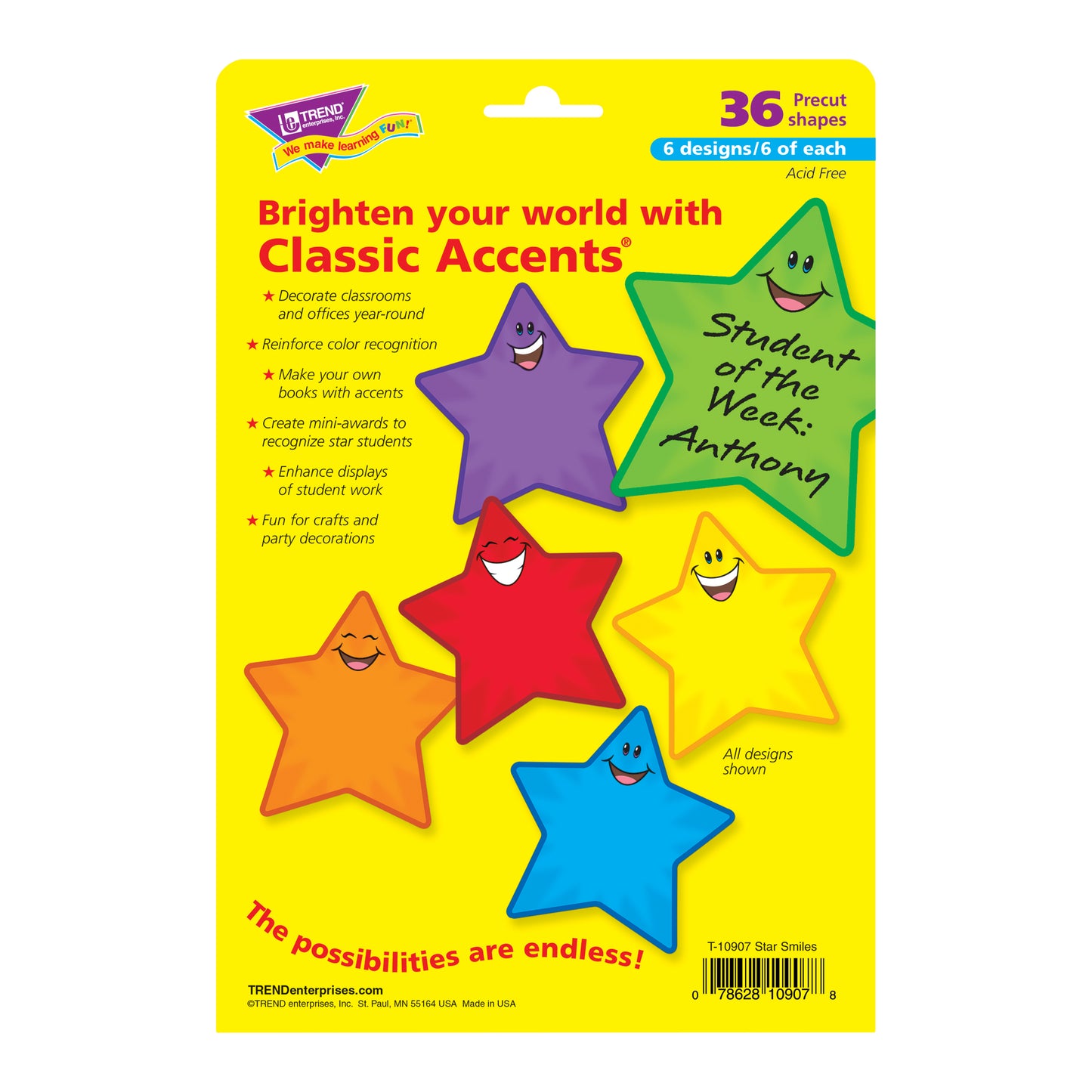 Star Smiles Classic Accents® Variety Pack, 36 Per Pack, 3 Packs
