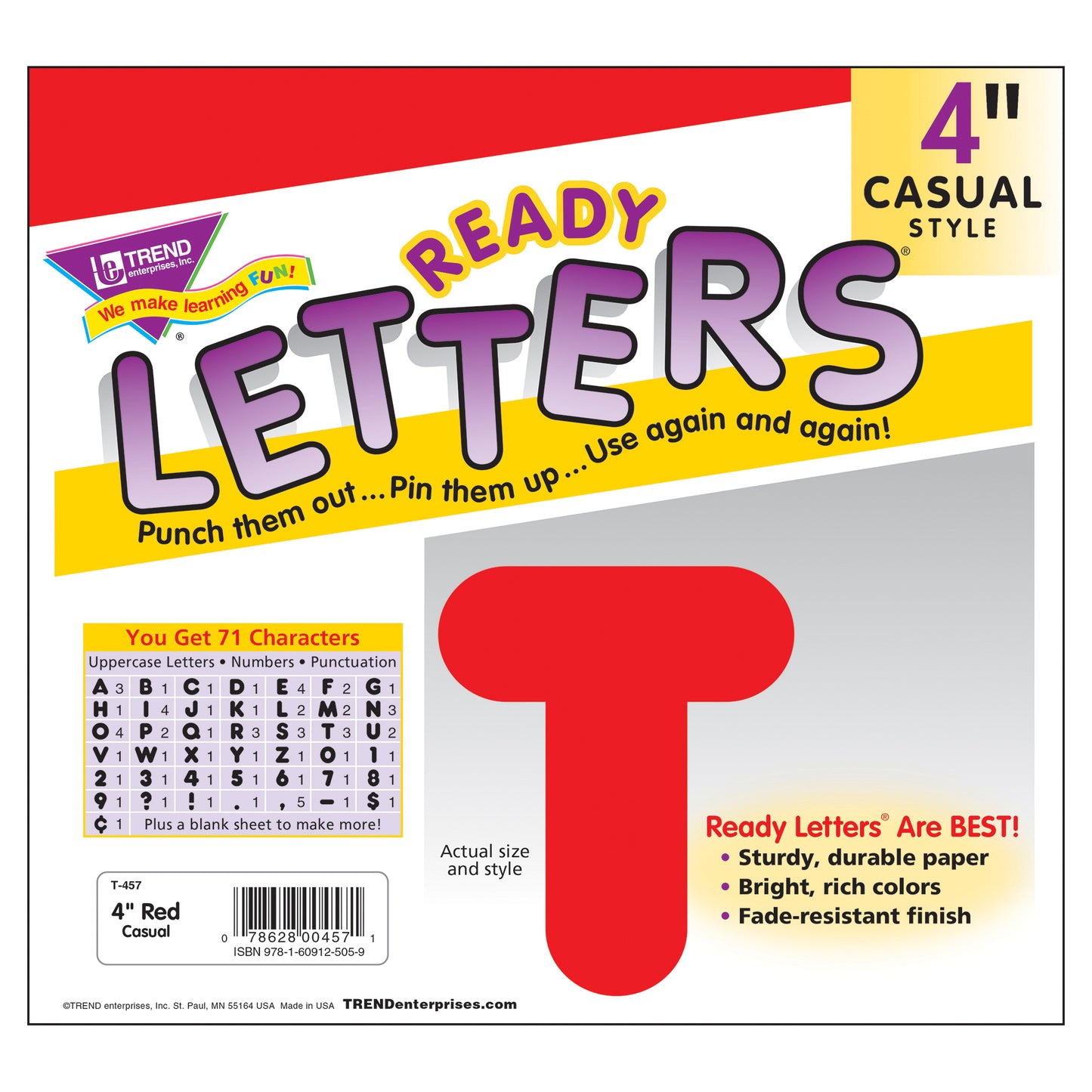 Red 4" Casual Uppercase Ready Letters®, 6 Packs