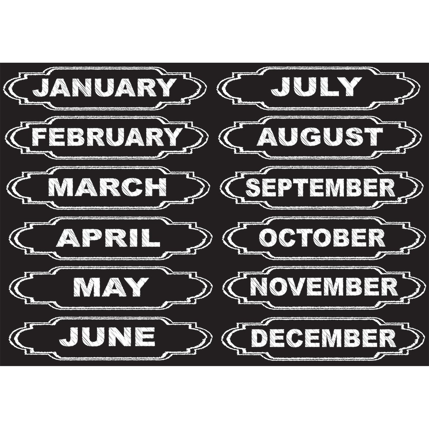 Die-Cut Magnets, Chalkboard Calendar Months, 12 Per Pack, 6 Packs