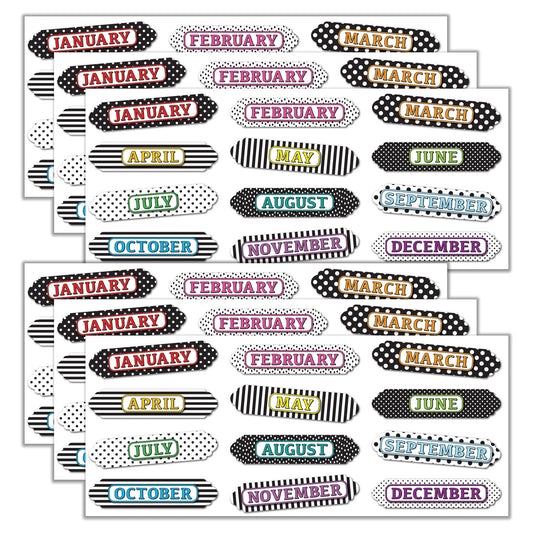 Magnetic Die-Cut Timesavers & Labels, Months of the Year, Black and White Assorted Patterns, 12 Per Pack, 6 Packs