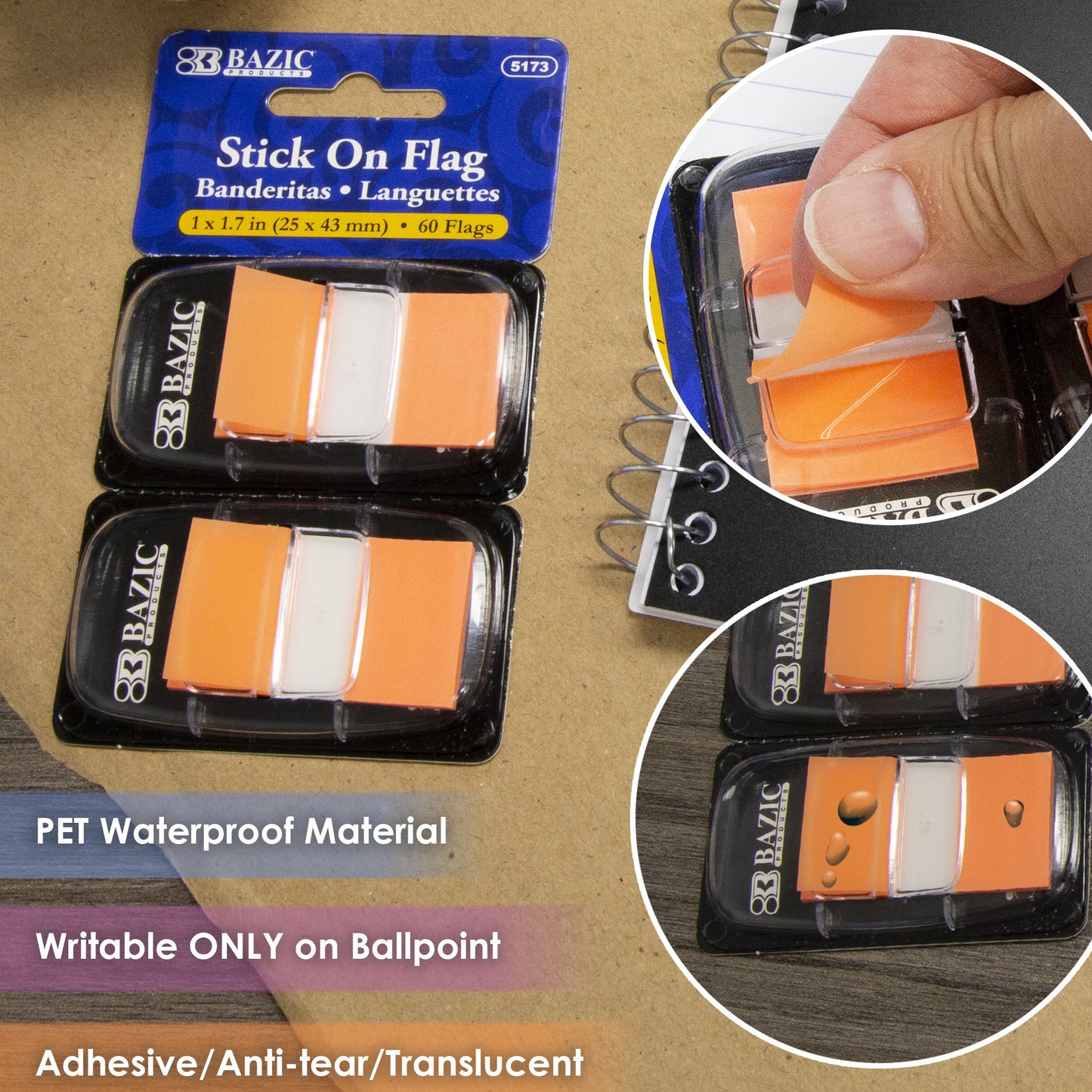 Assorted Neon Color Standard Flags with Dispenser, 60 Per Pack, 12 Packs