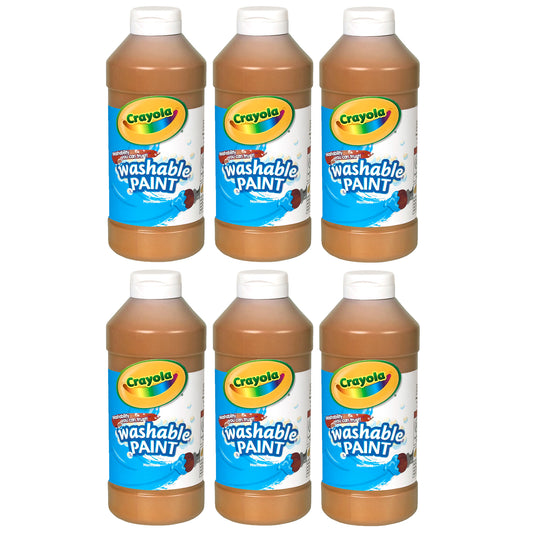 Washable Paint, Brown, 16 oz. Bottles, Pack of 6