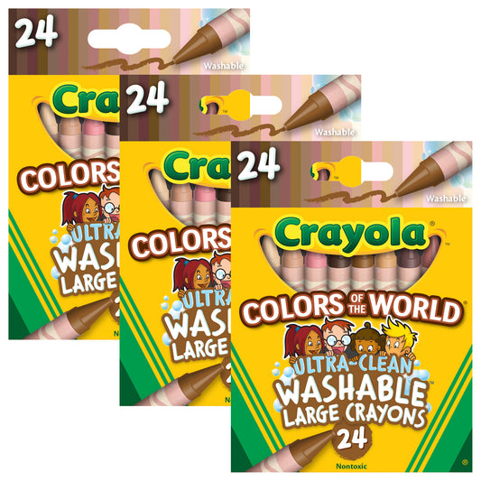 Large Crayons, Colors of the World, 24 Per Box, 3 Boxes