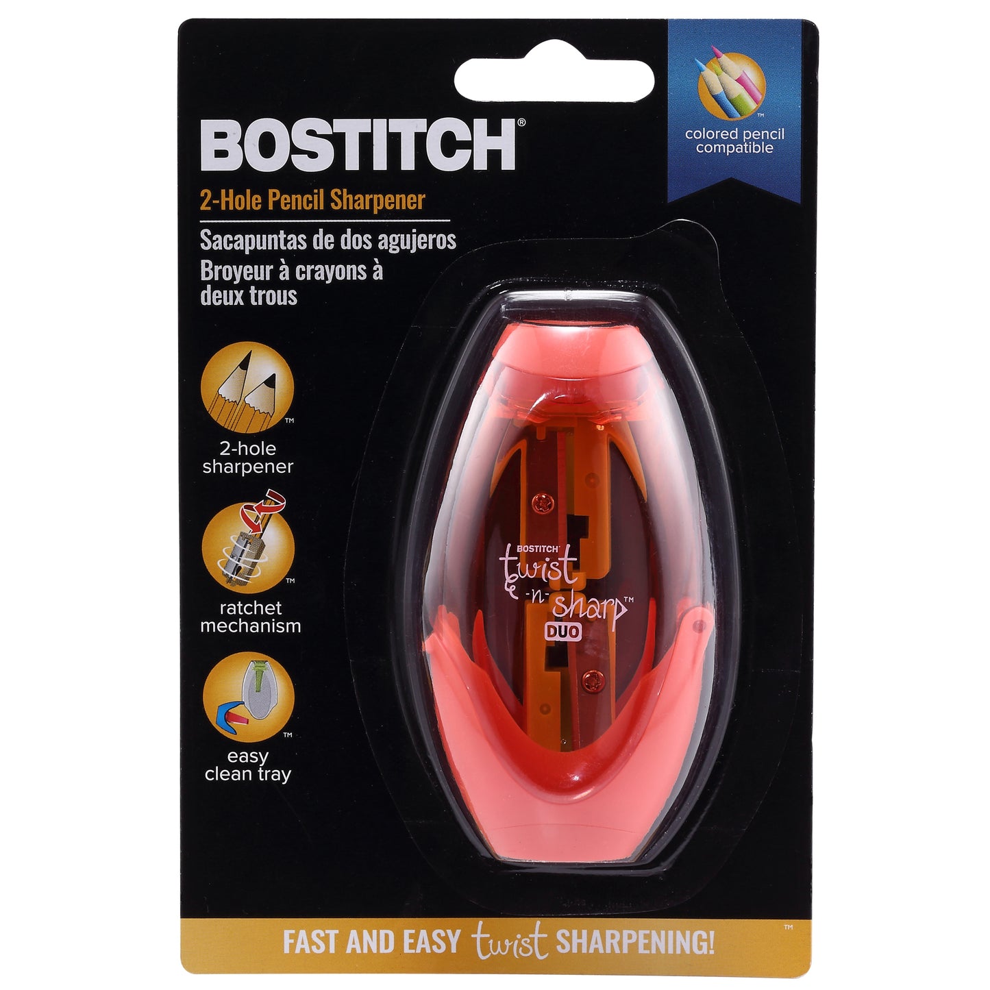 Twist-n-Sharp™ Duo Pencil Sharpener, Assorted Colors, Pack of 6