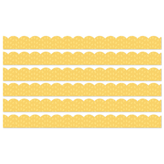 Grow Together Yellow with Painted Dots Scalloped Borders, 39 Feet Per Pack, 6 Packs