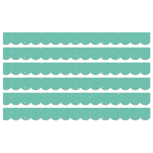 We Belong Speckled Teal Scalloped Borders Per Pack, 39 Feet Per Pack, 6 Packs