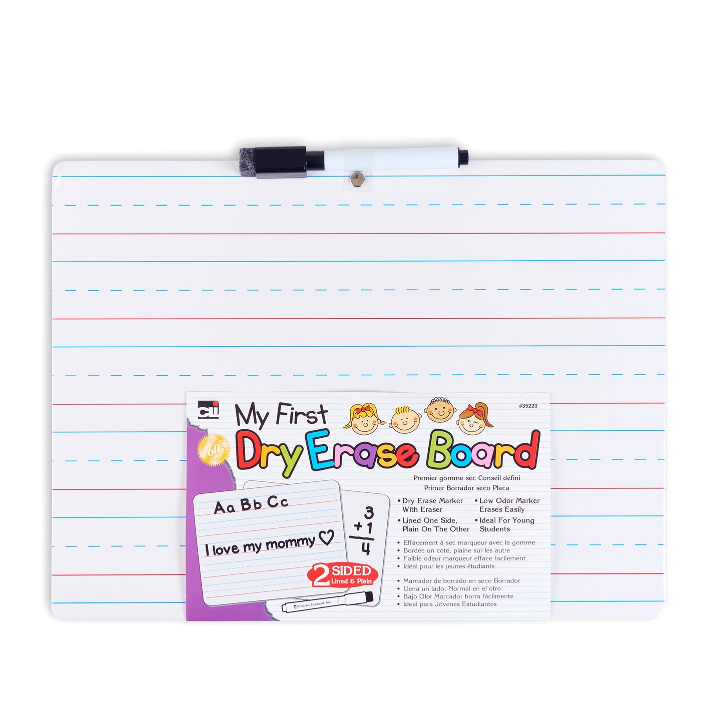 "My First" Dry Erase Board with Marker/Eraser, Two-Sided Plain/Lined