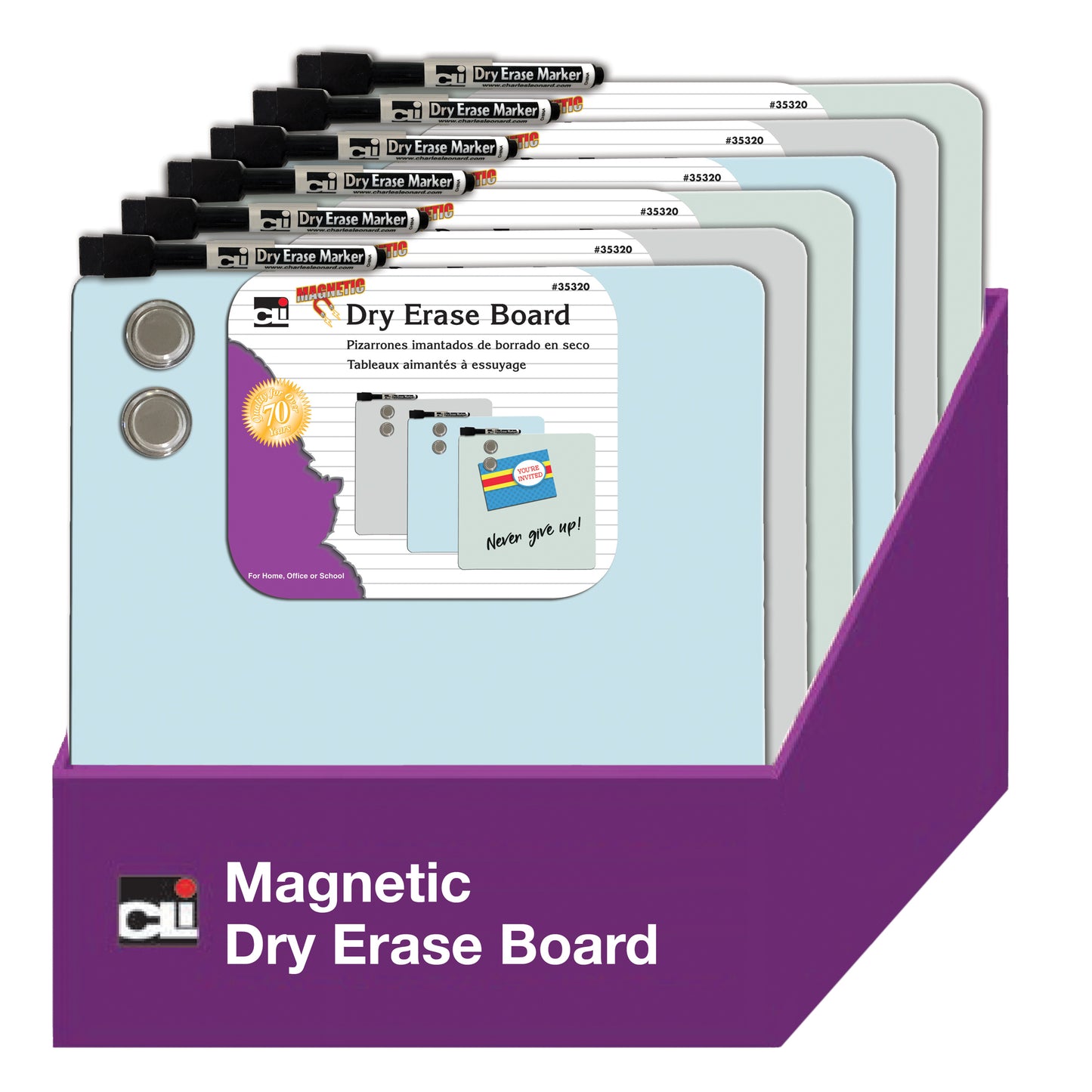Magnetic Dry Erase Board with Marker & Magnets, Unframed, 11.5" x 11.5", Pack of 6