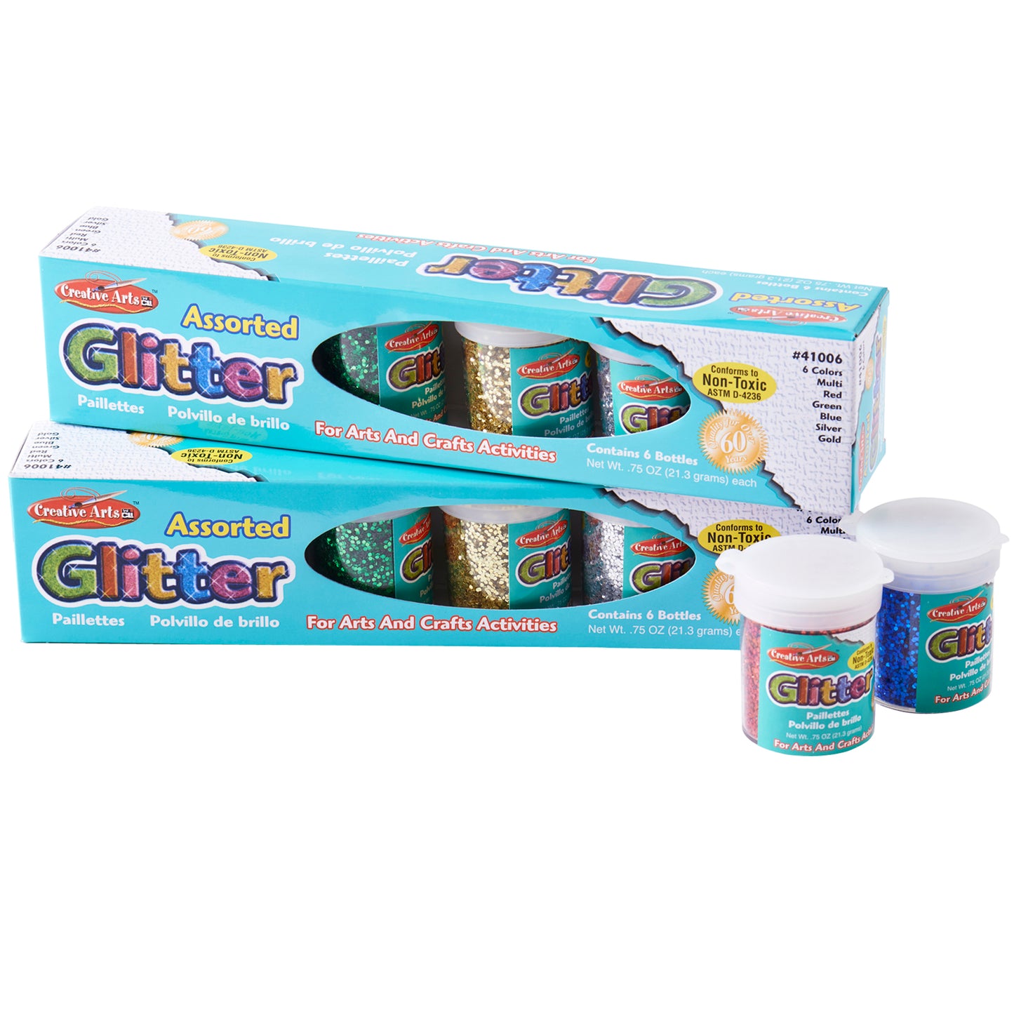 Creative Arts™ Glitter, Assorted Colors, .75 oz. Shakers, 12 Per Pack, 2 Packs