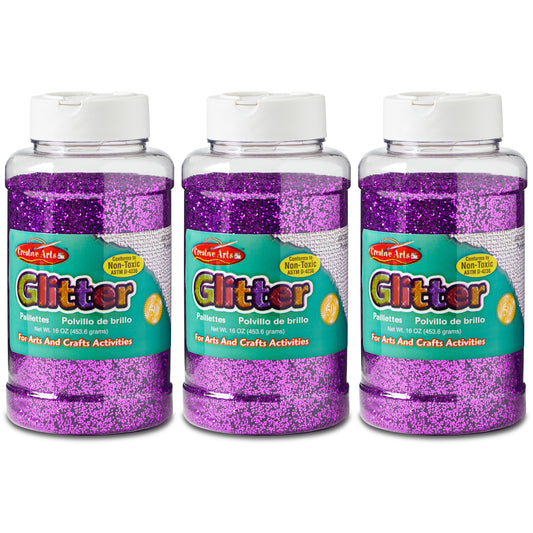 Creative Arts™ Glitter, 1 lb. Bottle, Purple, Pack of 3