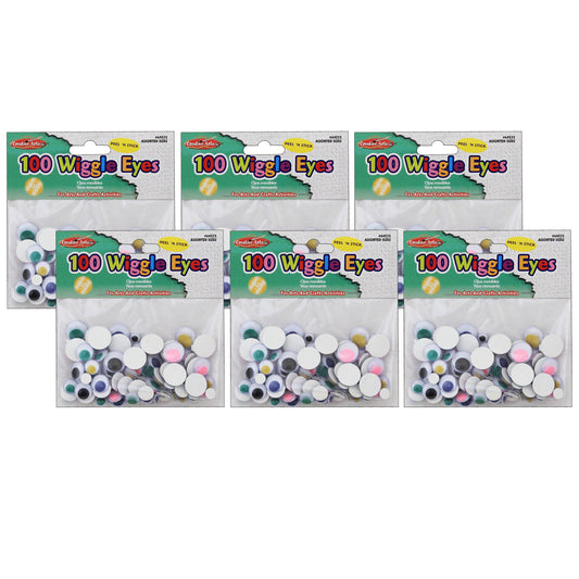 Wiggle Eyes, Peel'n Stick, Assorted Colors and Sizes, 100 Per Bag, 6 Bags
