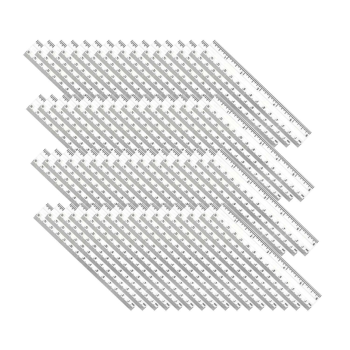 Plastic Ruler, 6", Inches/Metric, Clear, Pack of 48