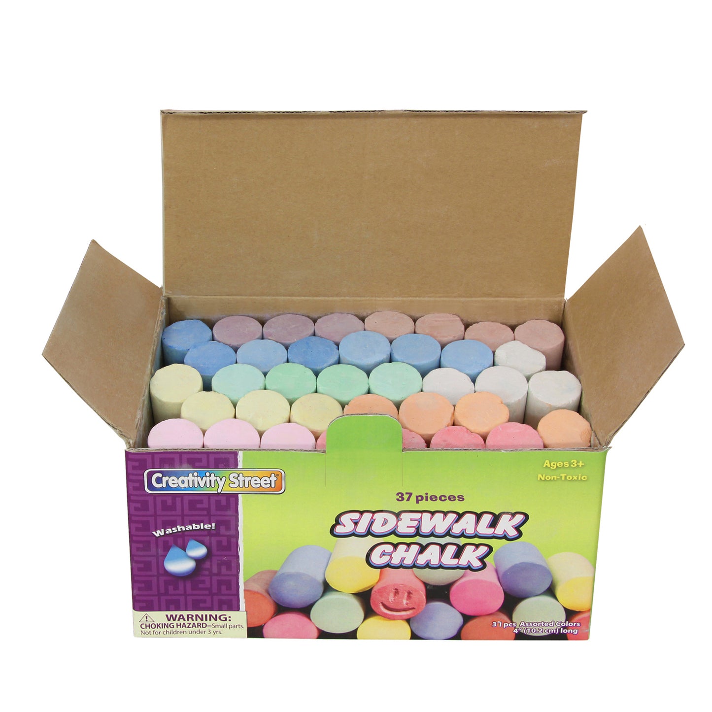 Sidewalk Chalk, Assorted Colors, 4", 37 Pieces Per Pack, 3 Packs