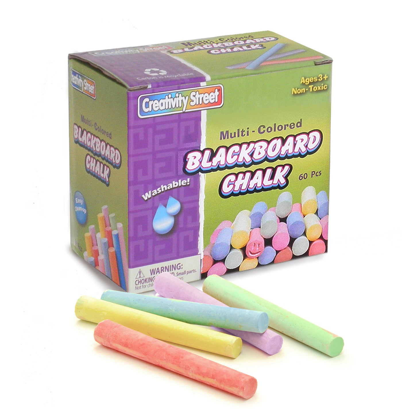 Blackboard Chalk, 5 Assorted Colors, 3/8" x 3-1/4", 60 Pieces Per Pack, 12 Packs