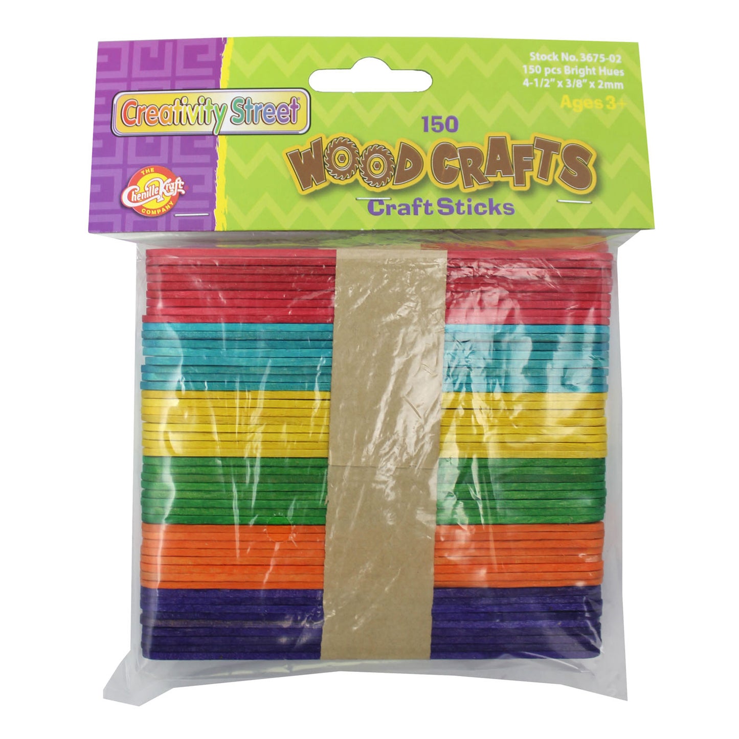 Regular Craft Sticks, Bright Hues Assorted, 4 1/2" x 3/8" x 2mm, 150 Per Pack, 12 Packs
