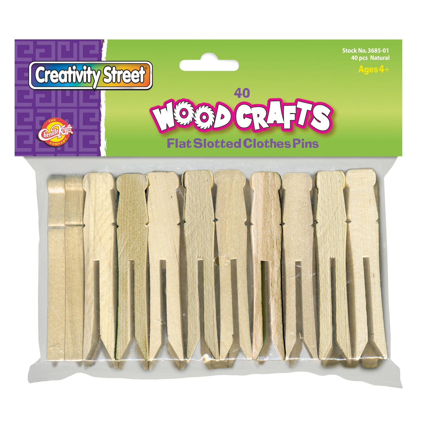 Flat Slotted Clothespins, Natural, 3.75", 40 Per Pack, 6 Packs