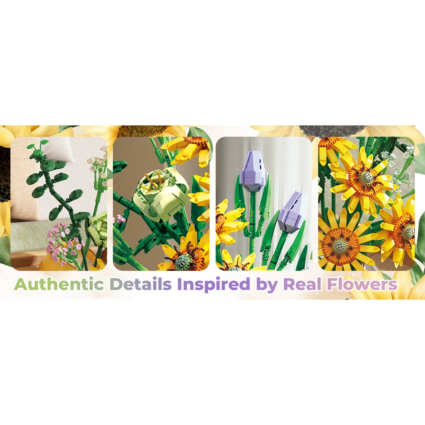 BK04 Sunflower Bouquet Flordal Collection Building Block Set, 975 Pieces
