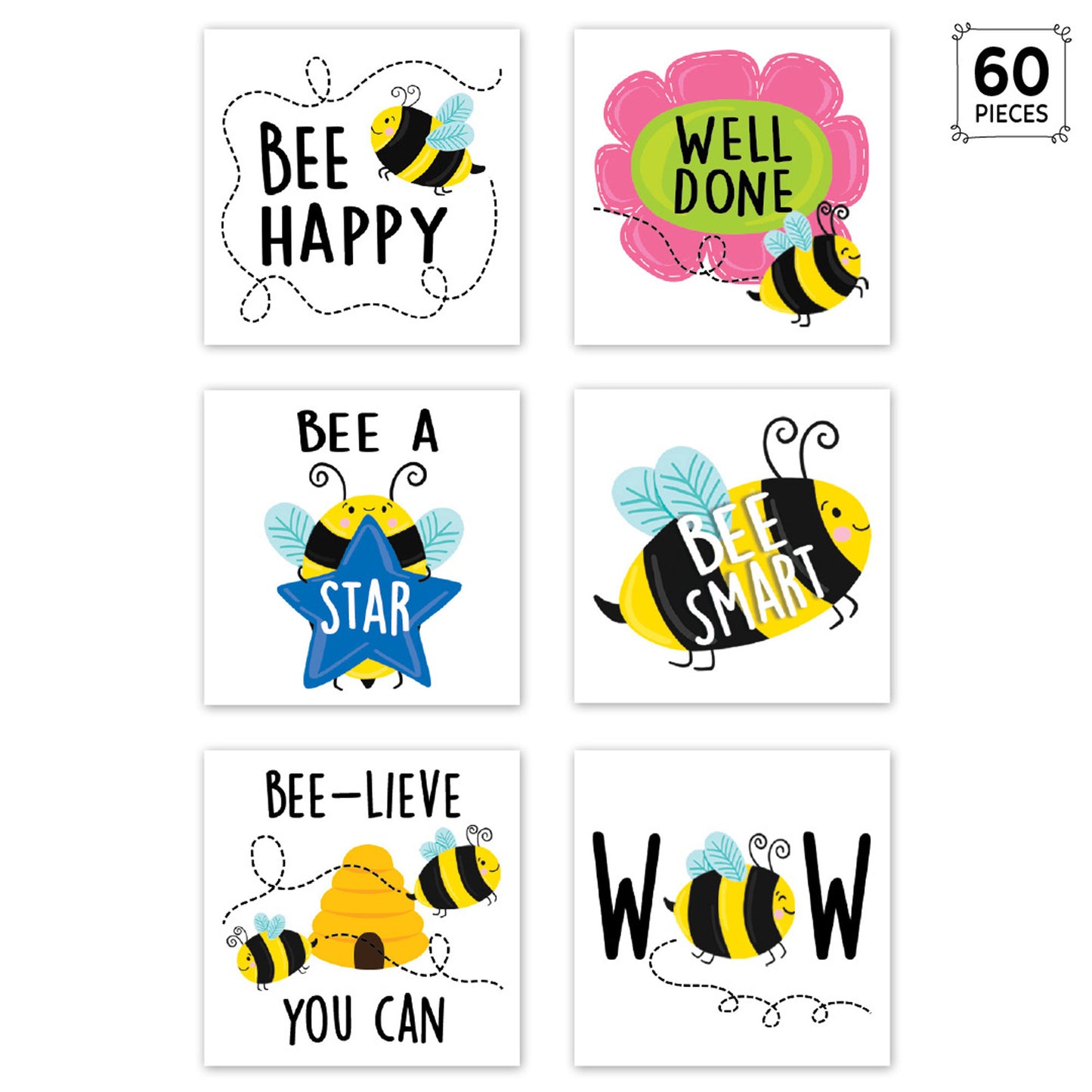 Bees Rewards Stickers, 1-1/2", 60 Per Pack, 6 Packs