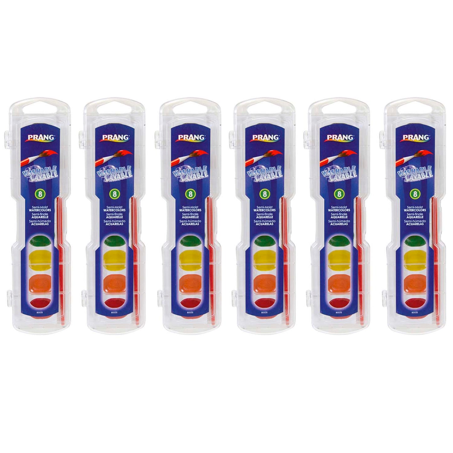 Semi-Moist Washable Watercolor Set, 8 Colors Per Set, 6 Sets