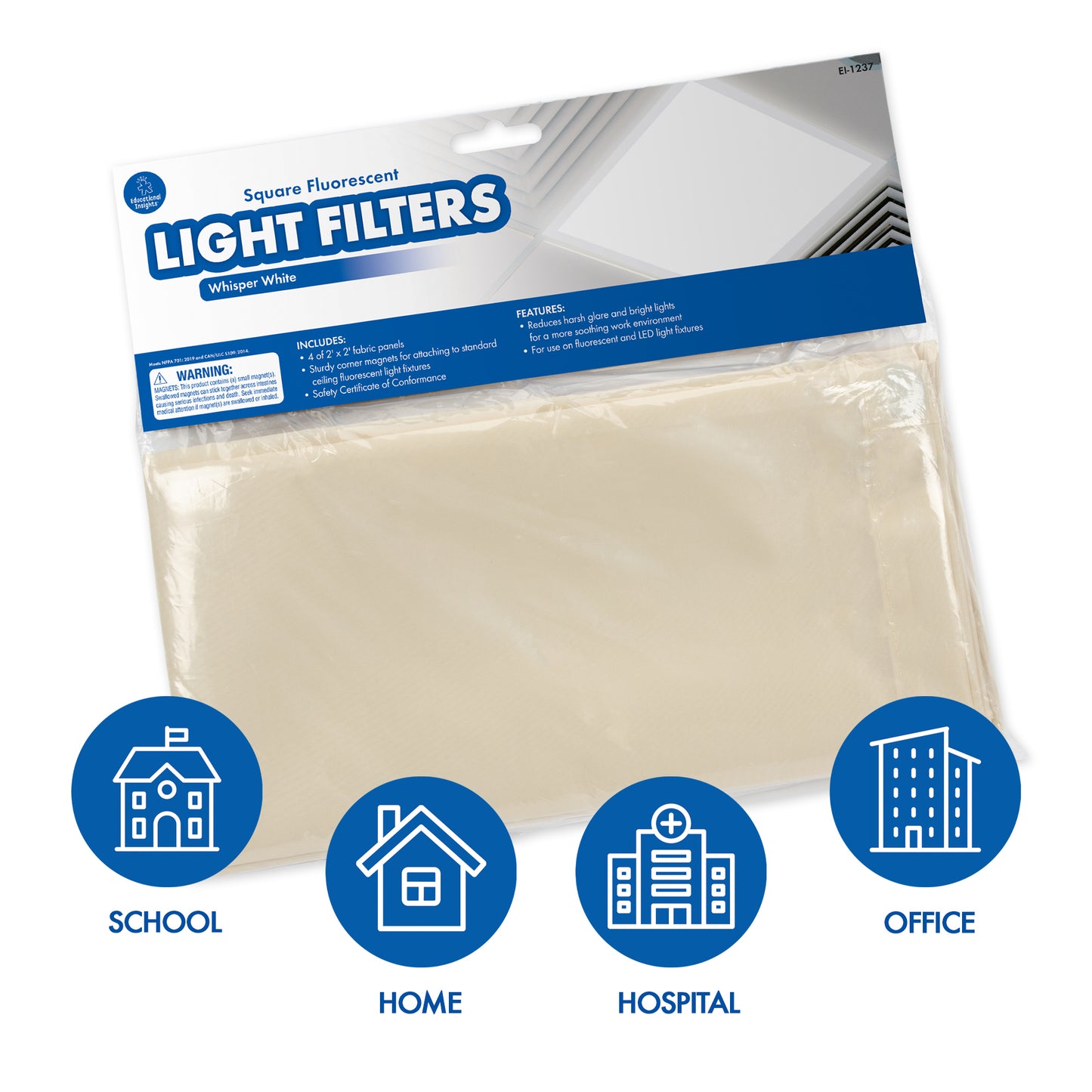 Classroom Light Filters, 2' x 2', Whisper White, Set of 4