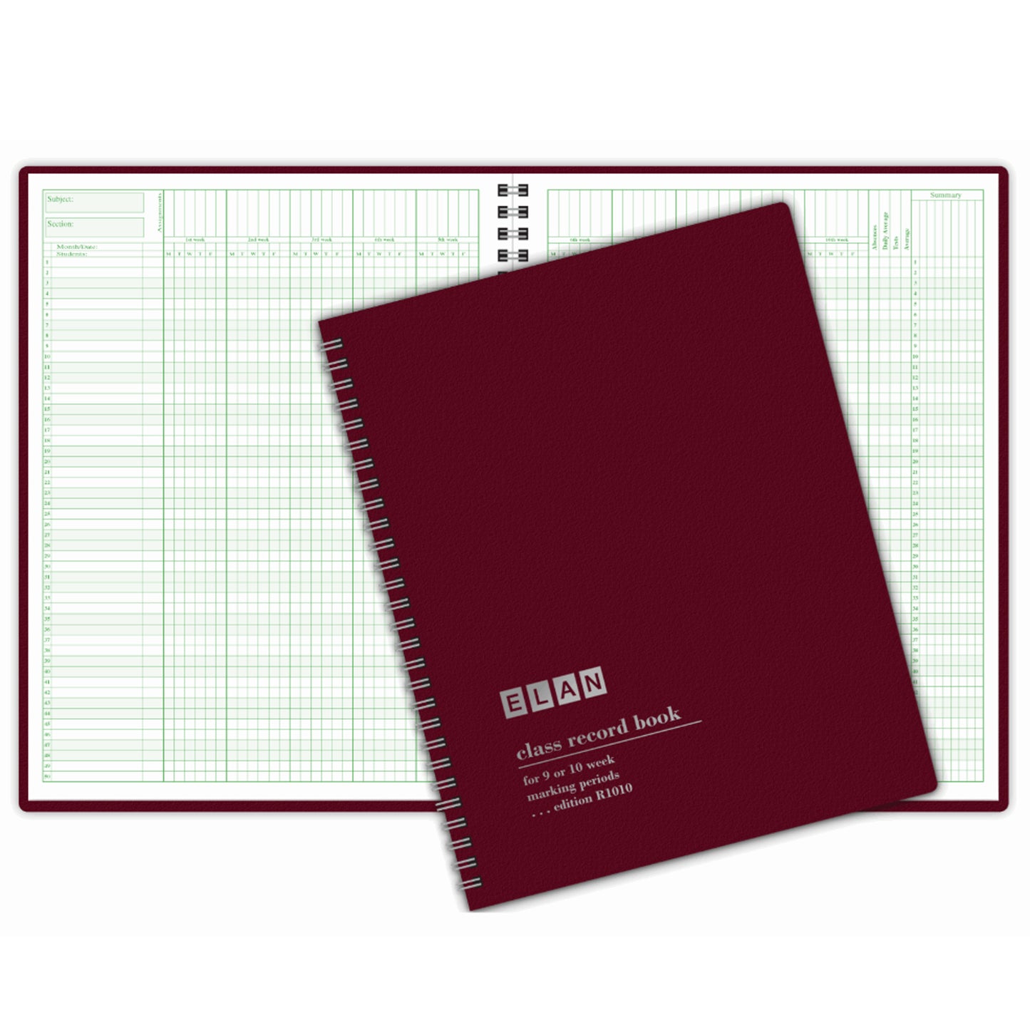 Class Record Book, Grades for 9-10 Weeks, 50 Student Names, Pack of 3