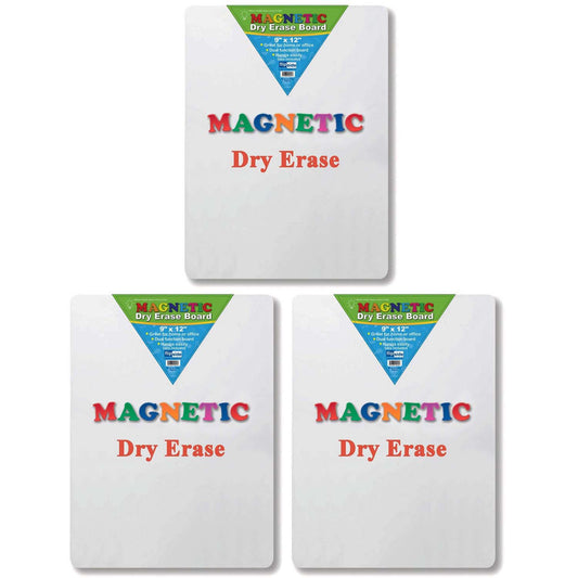 Magnetic Dry Erase Board, 9" x 12", Pack of 3