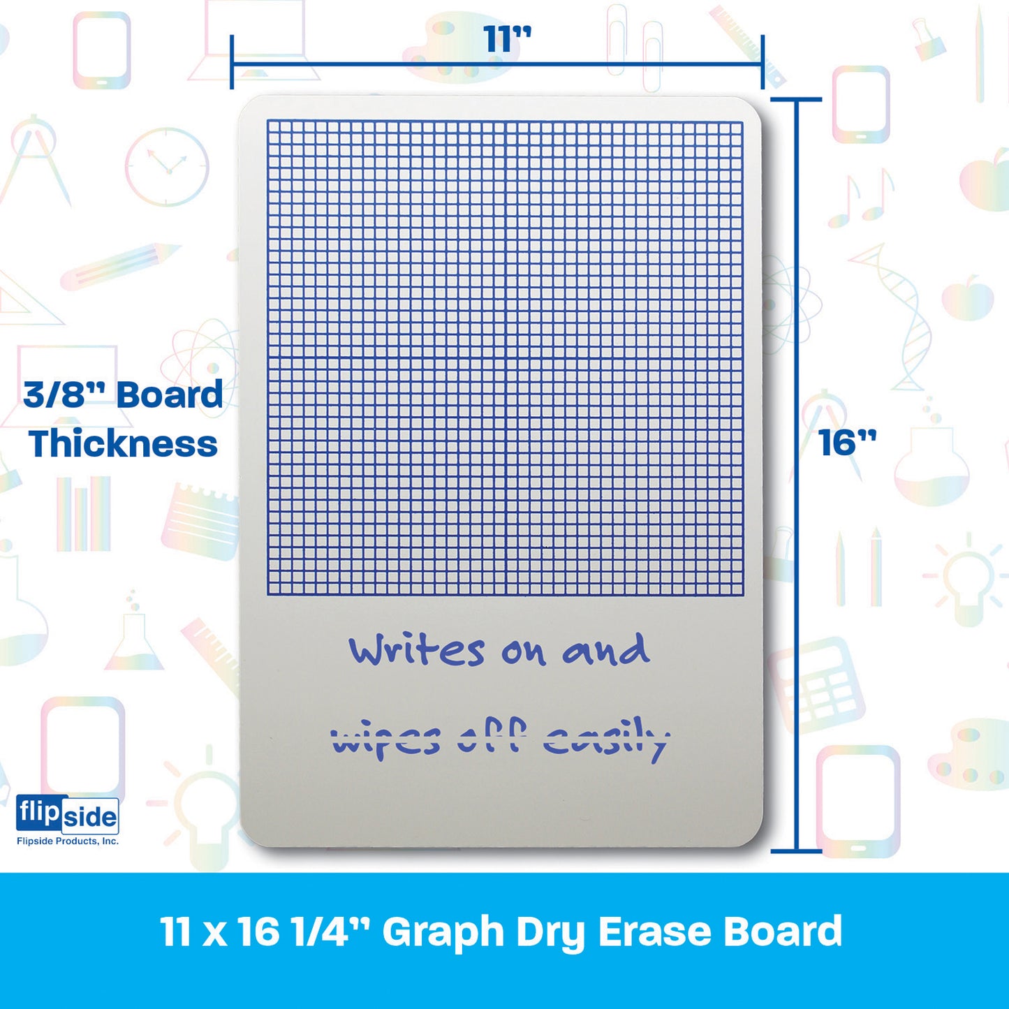 0.25" Graph Dry Erase Board, 11" x 16", Pack of 3