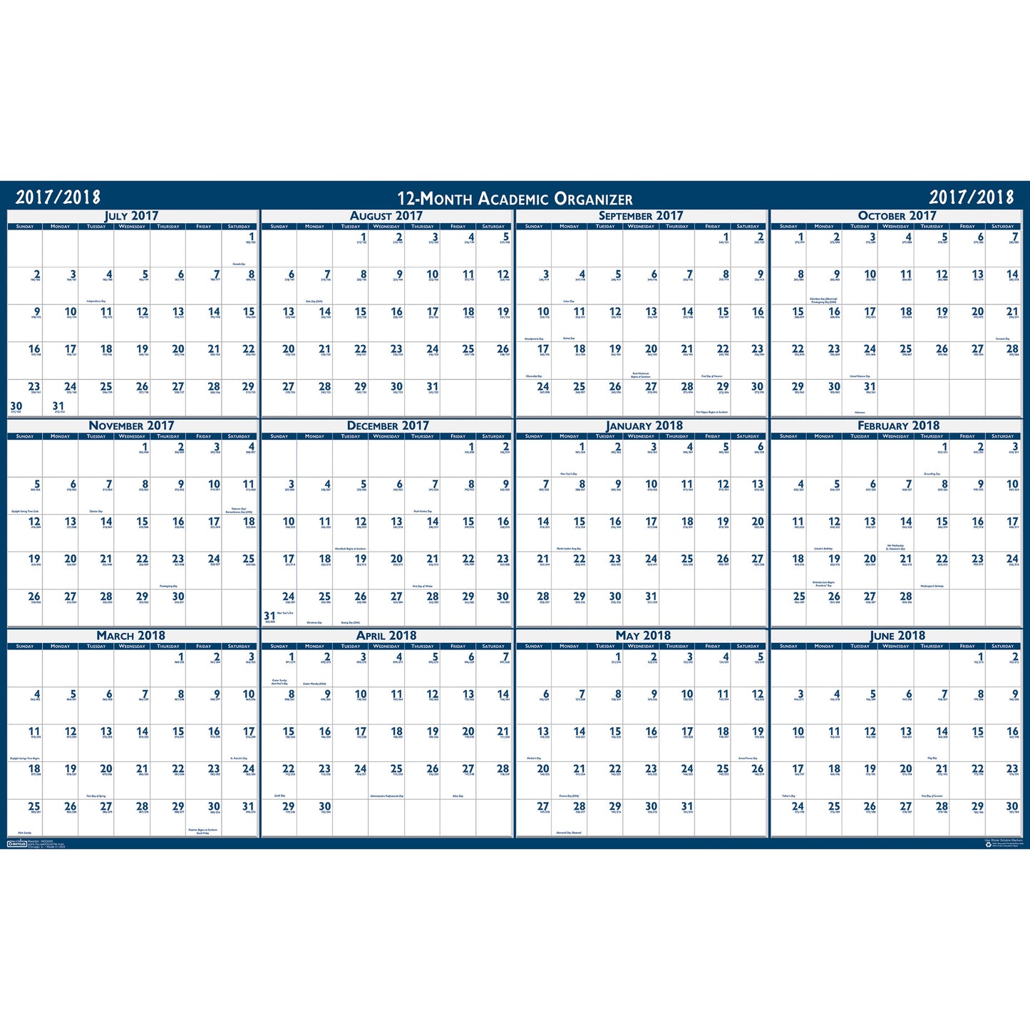 Laminated Wipe Off Wall Academic Calendar, Reversible, 18" x 24"