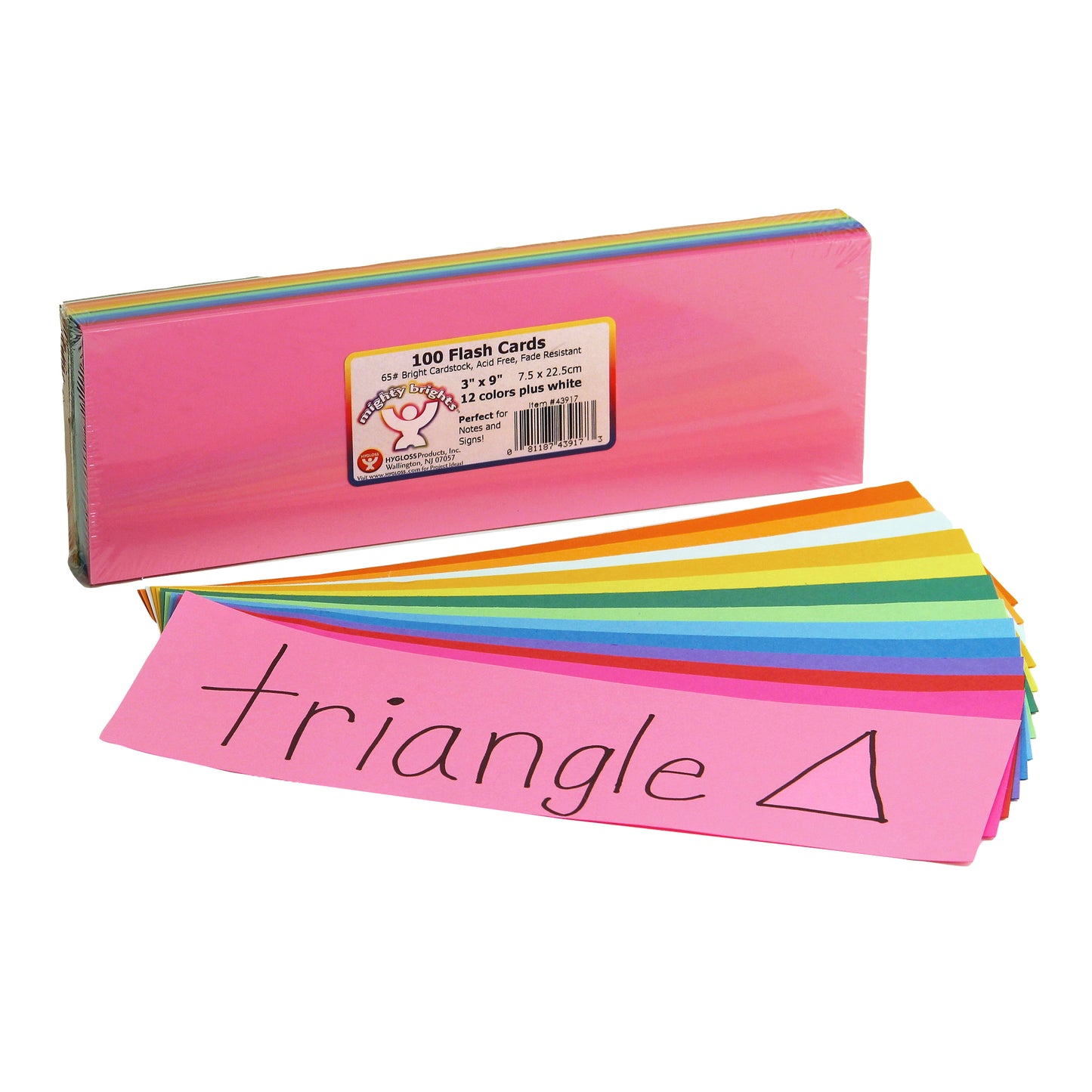 Bright Flash Cards, 3" x 9", 100 Per Pack, 3 Packs