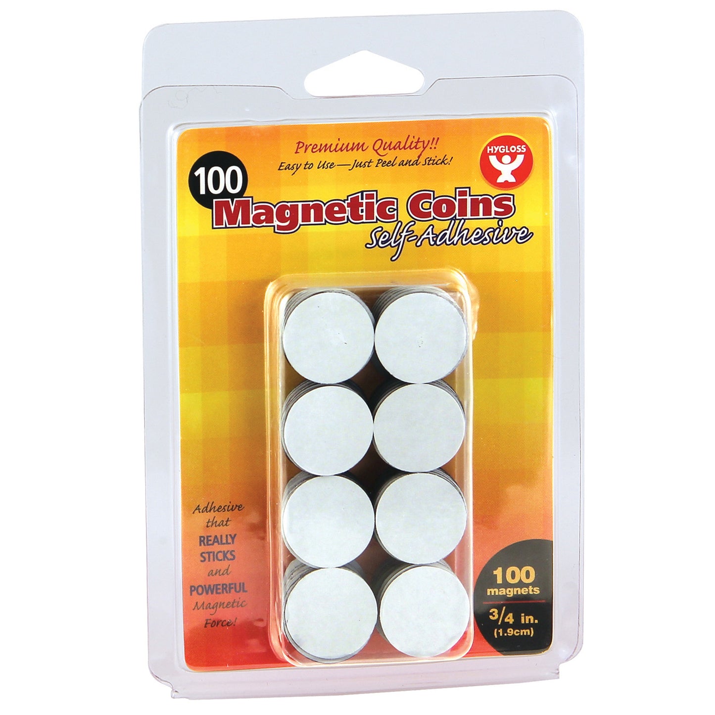 Self-Adhesive Magnetic Coins, 3/4-Inch, 100 Per Pack, 6 Packs