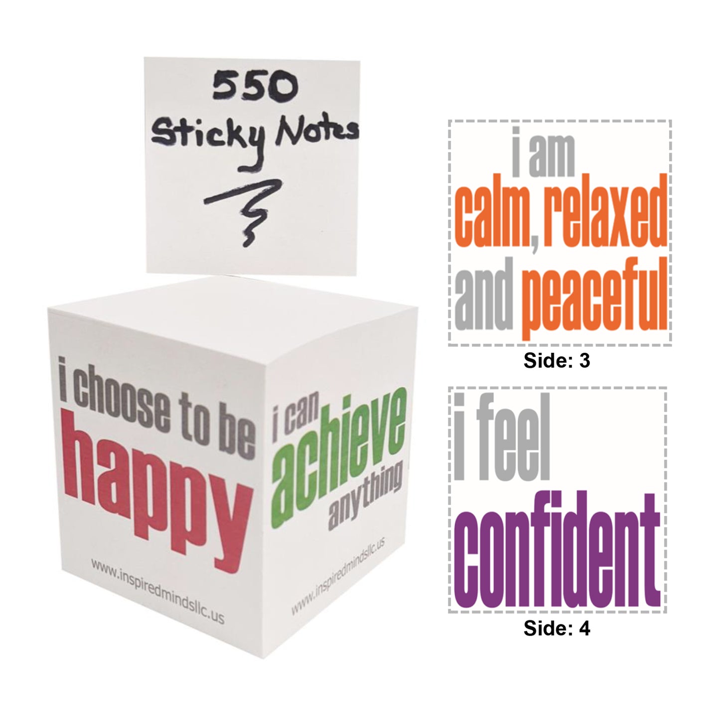 Inspirational Sticky Notes Memo Cube, 2-3/4", 550 Sheets
