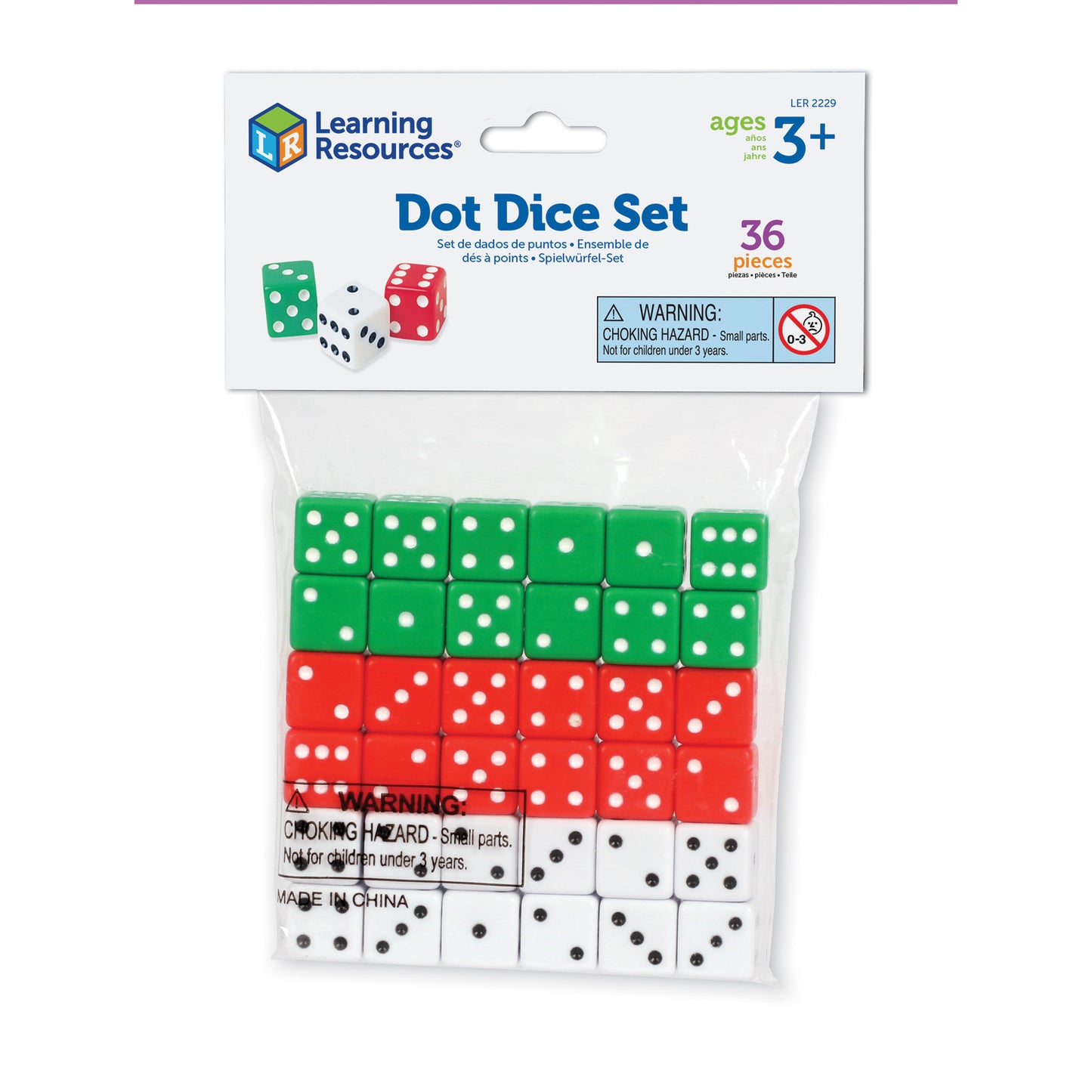 Dot Dice, Red, Green & White, 36 Per Pack, 3 Packs