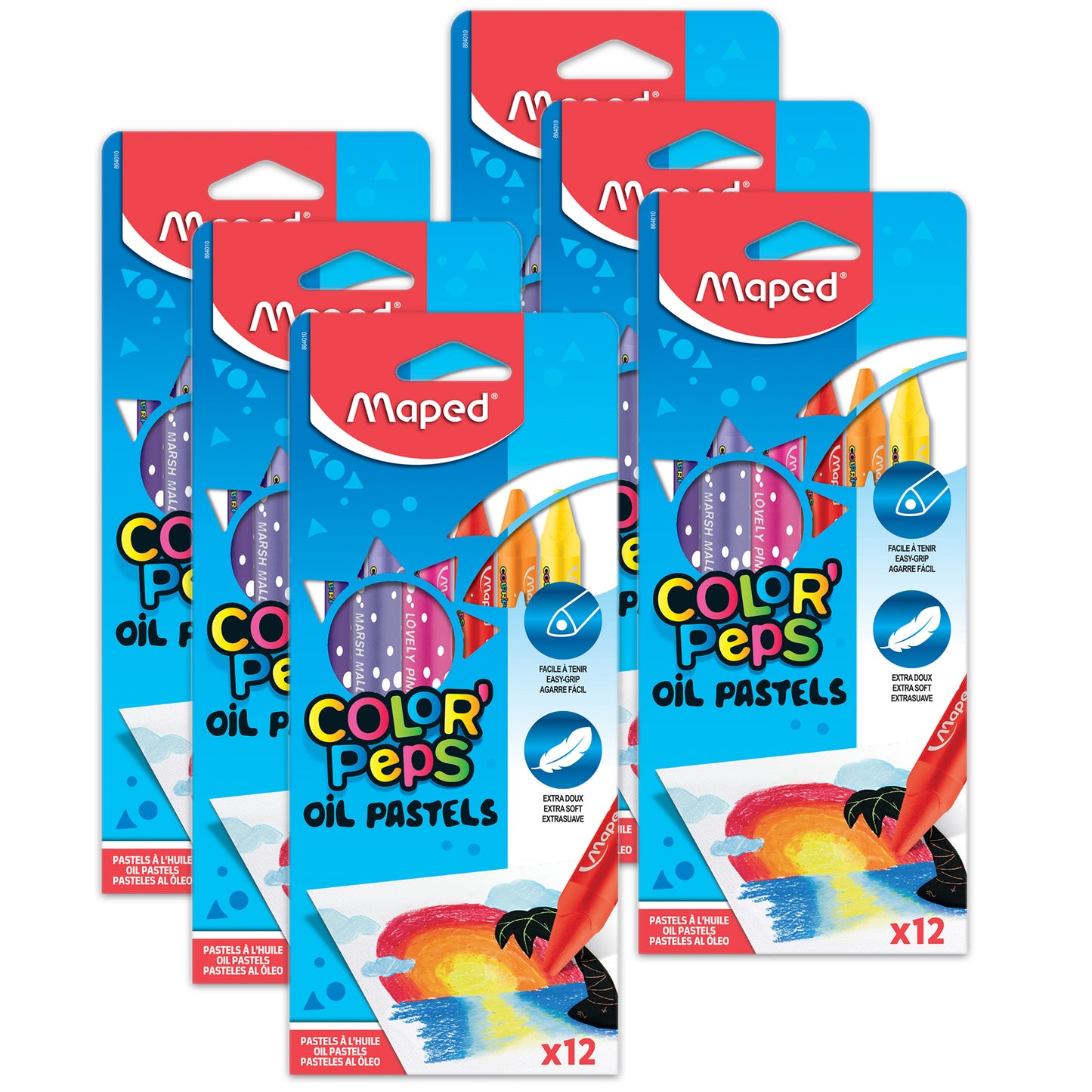 Color'Peps Triangular Oil Pastels, 12 Per Pack, 6 Packs